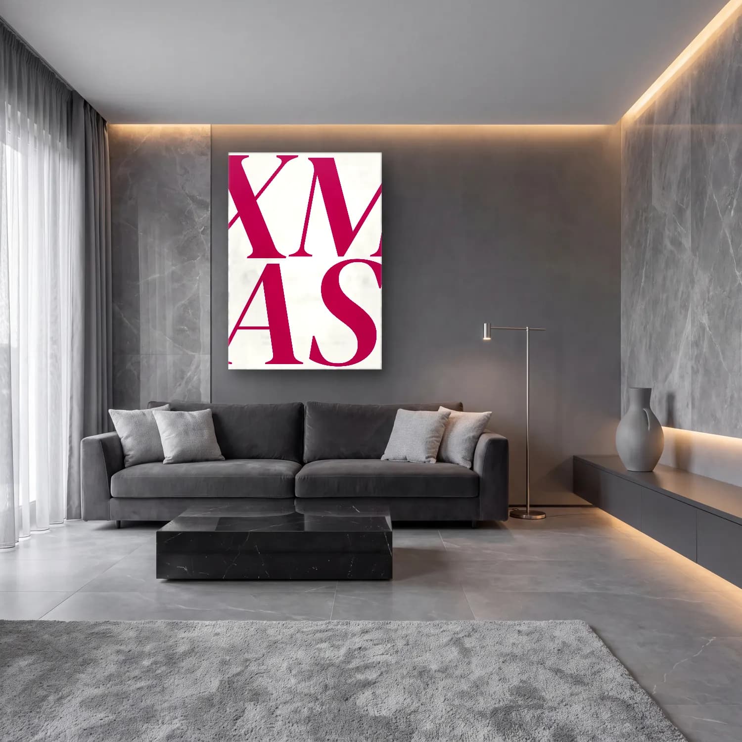 Maksimalist Yazılı Tasarım No. 7 cam tablo — lüks salon duvarında