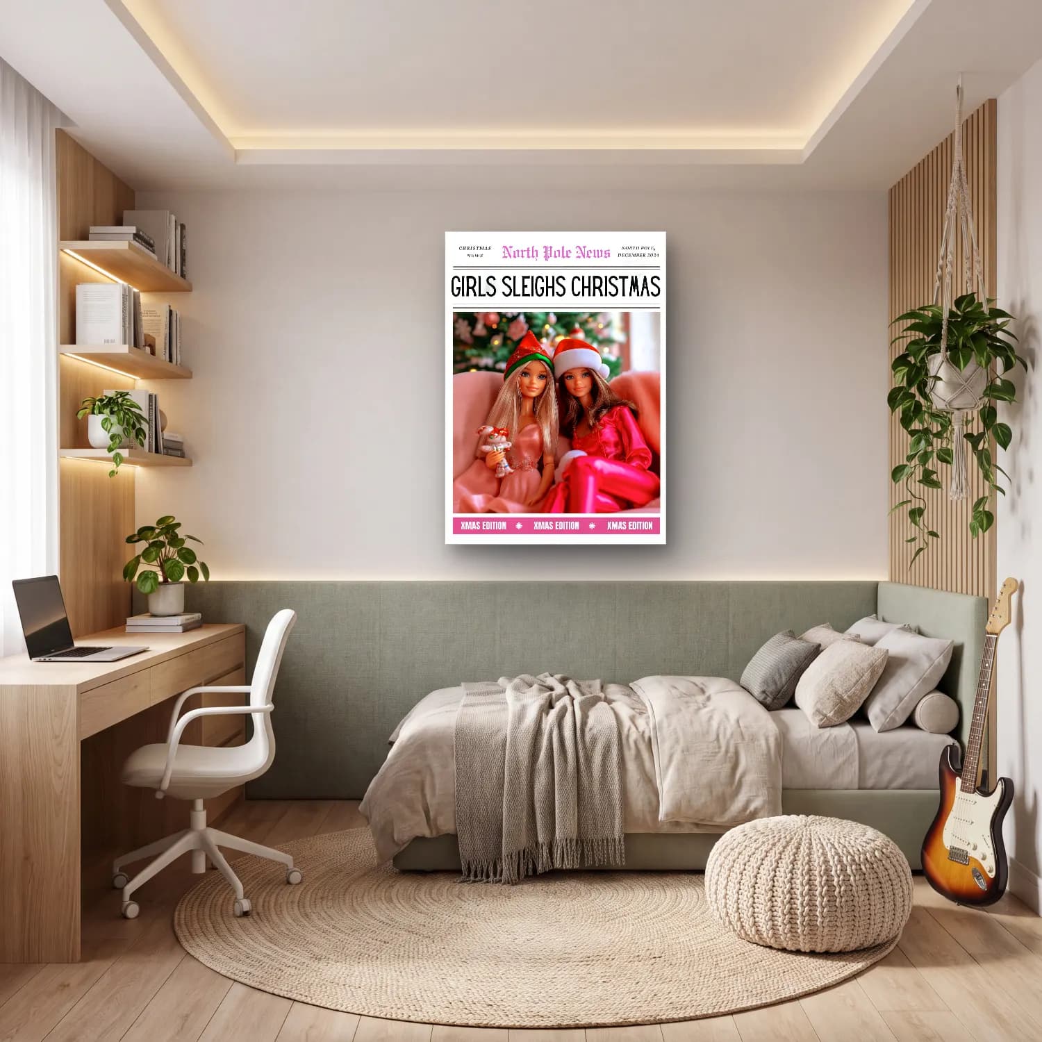 Pastel Yılbaşı Süsleri No. 34 cam tablo — genç odasında