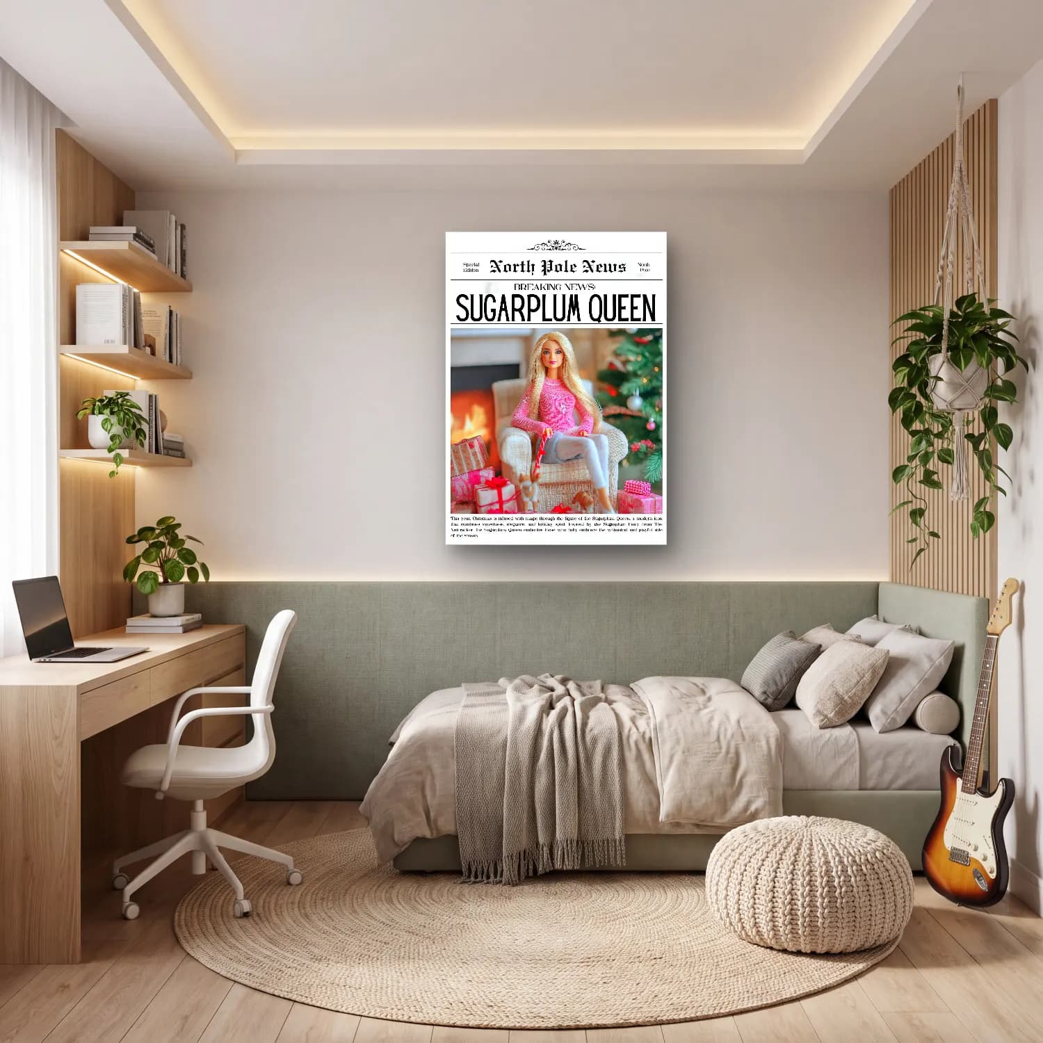 Pastel Yılbaşı Süsleri No. 35 cam tablo — genç odasında