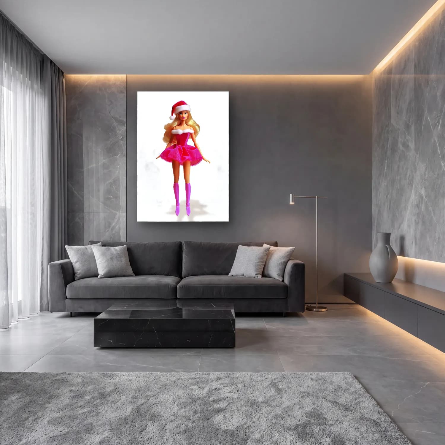 Sevimli İllüstrasyon Noel Baba No. 12 cam tablo — lüks salon duvarında