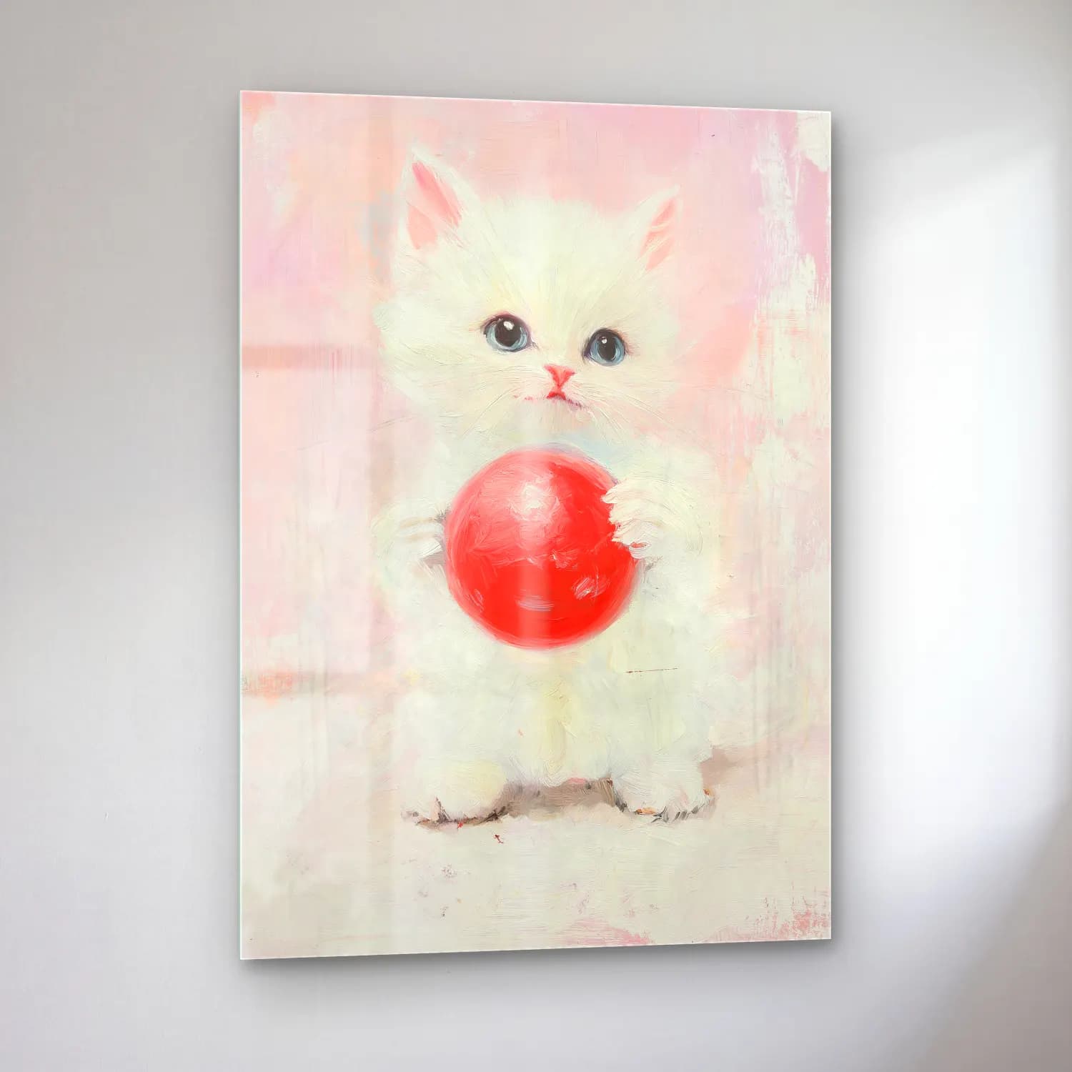 Yağlı Boya Kedi No. 15 cam tablo — sol açıdan görünüm