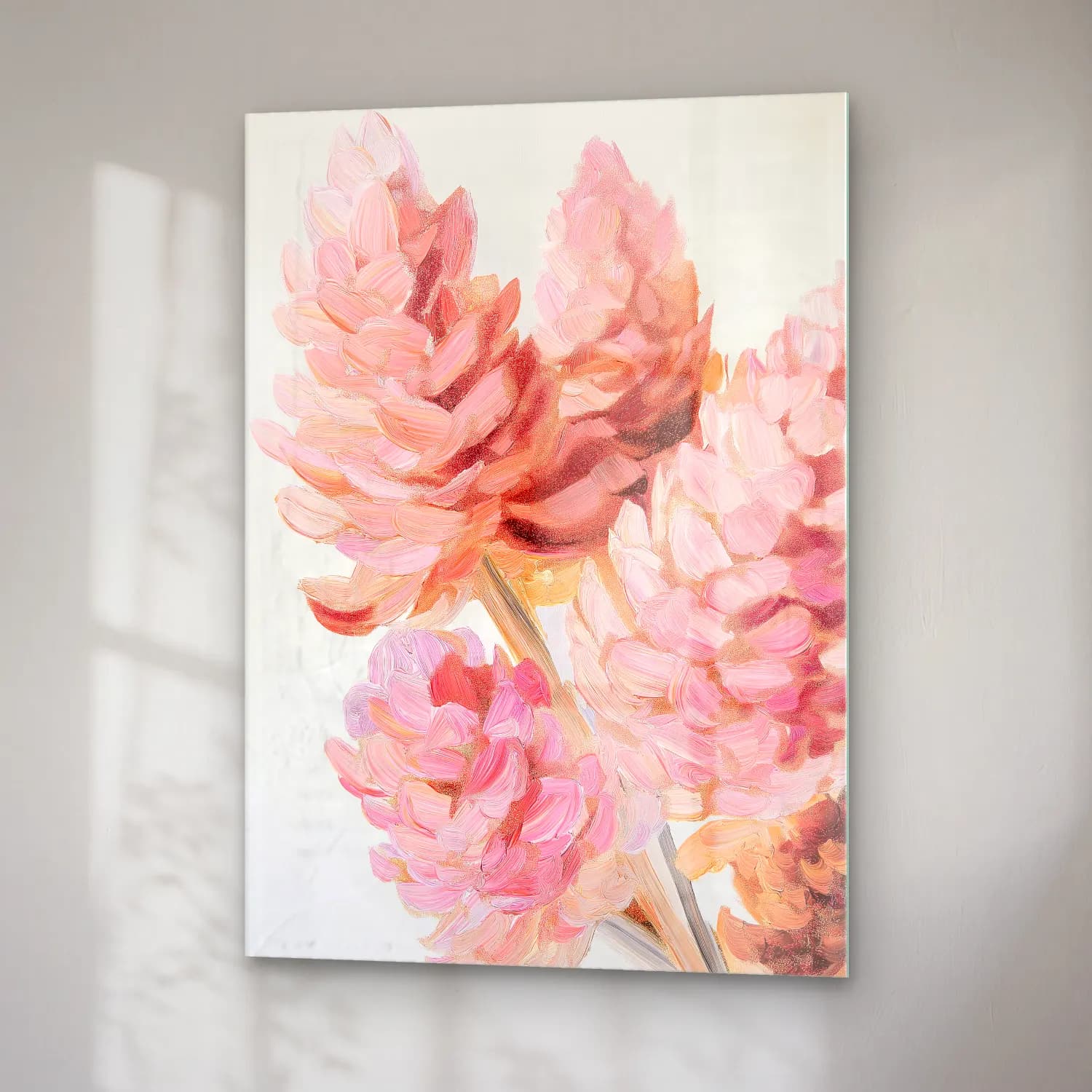 Pastel Pembe Şakayıklar No. 13 cam tablo — sağ açıdan görünüm