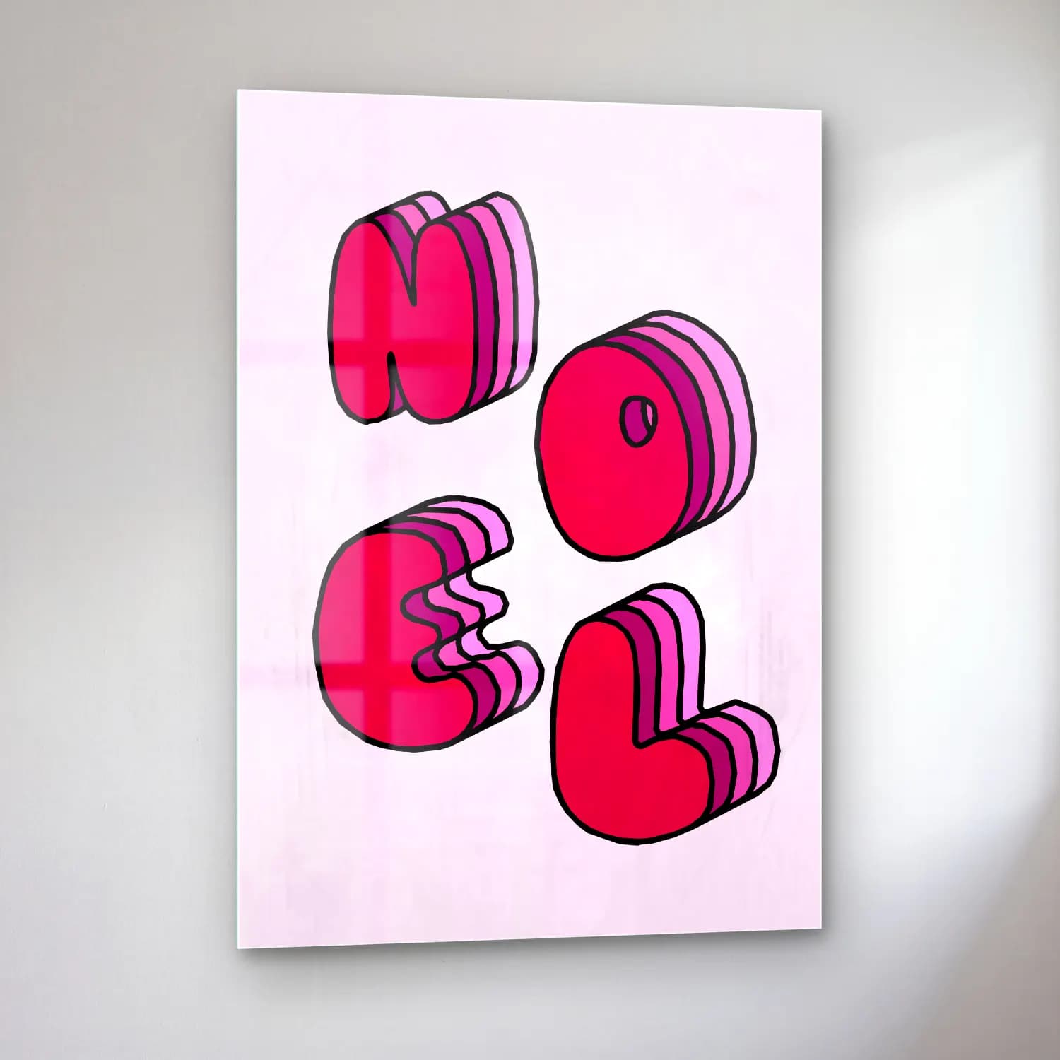 Pastel Yazılı Tasarım No. 77 cam tablo — sol açıdan görünüm