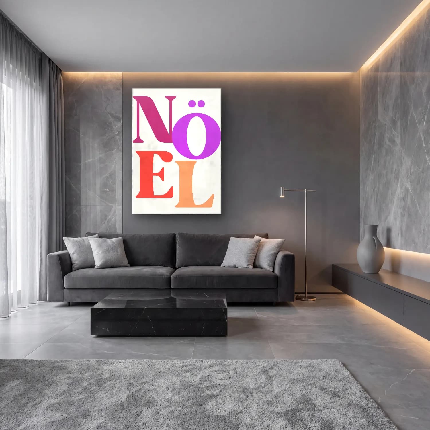Pastel Yazılı Tasarım No. 78 cam tablo — lüks salon duvarında