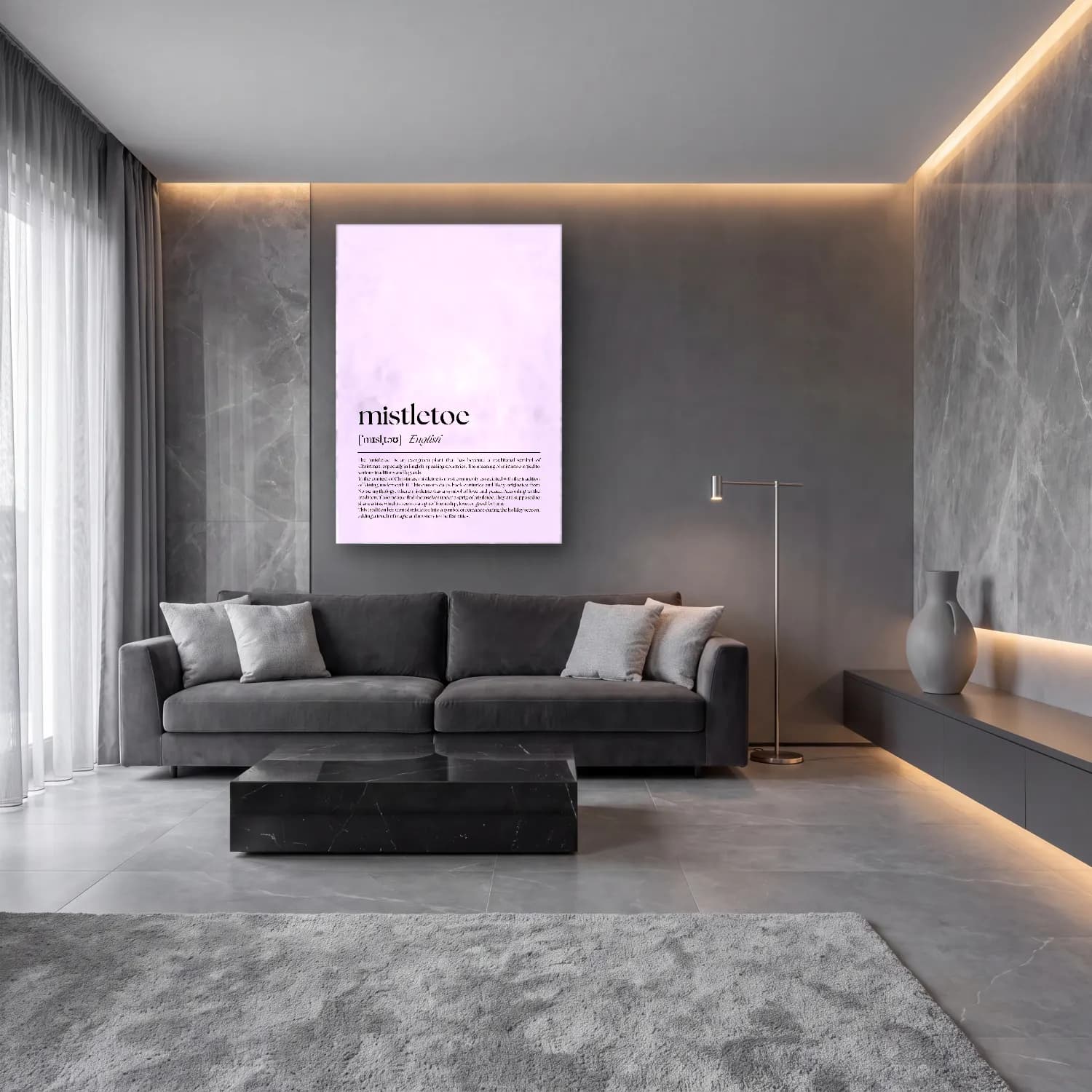 Pastel Yazılı Tasarım No. 79 cam tablo — lüks salon duvarında