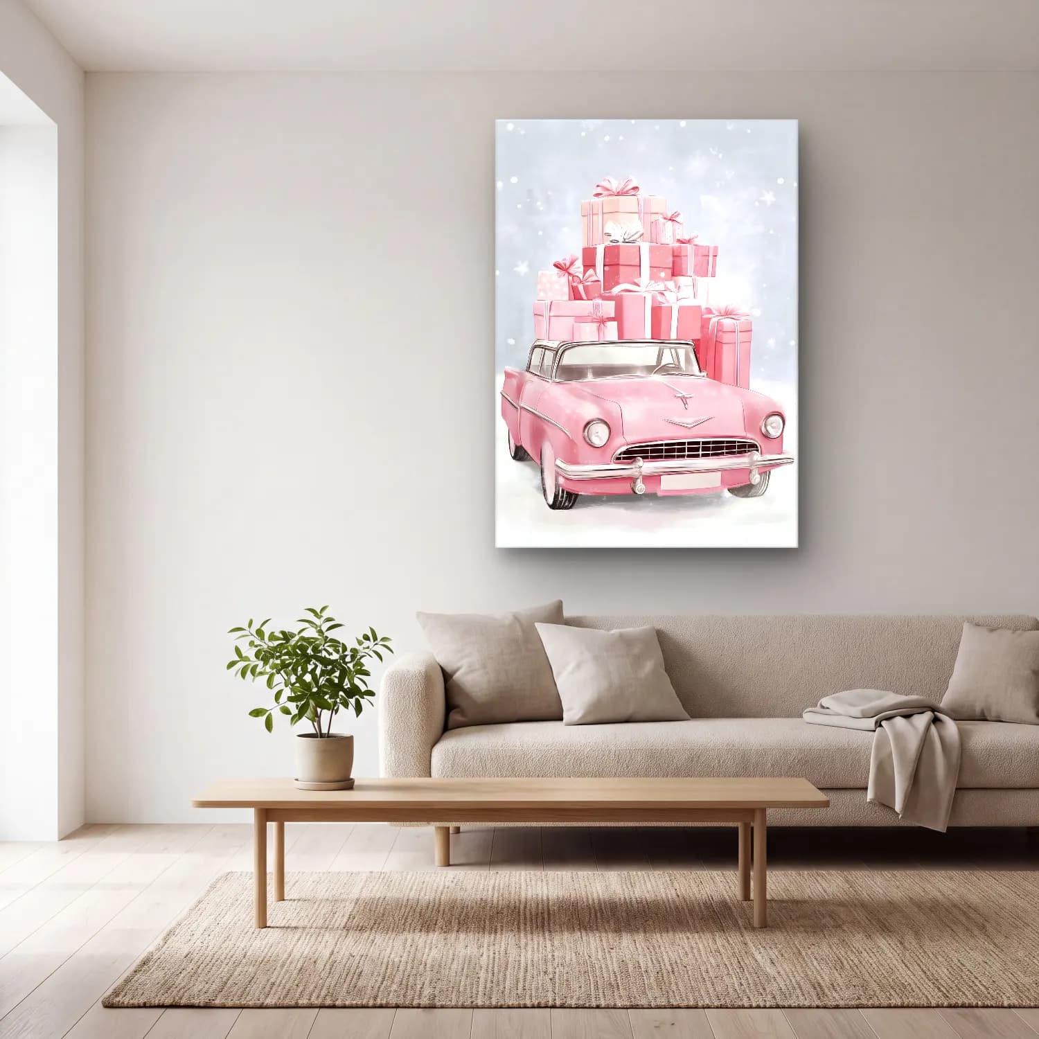 Pastel Hediye Paketleri No. 14 cam tablo — açık renk salonda