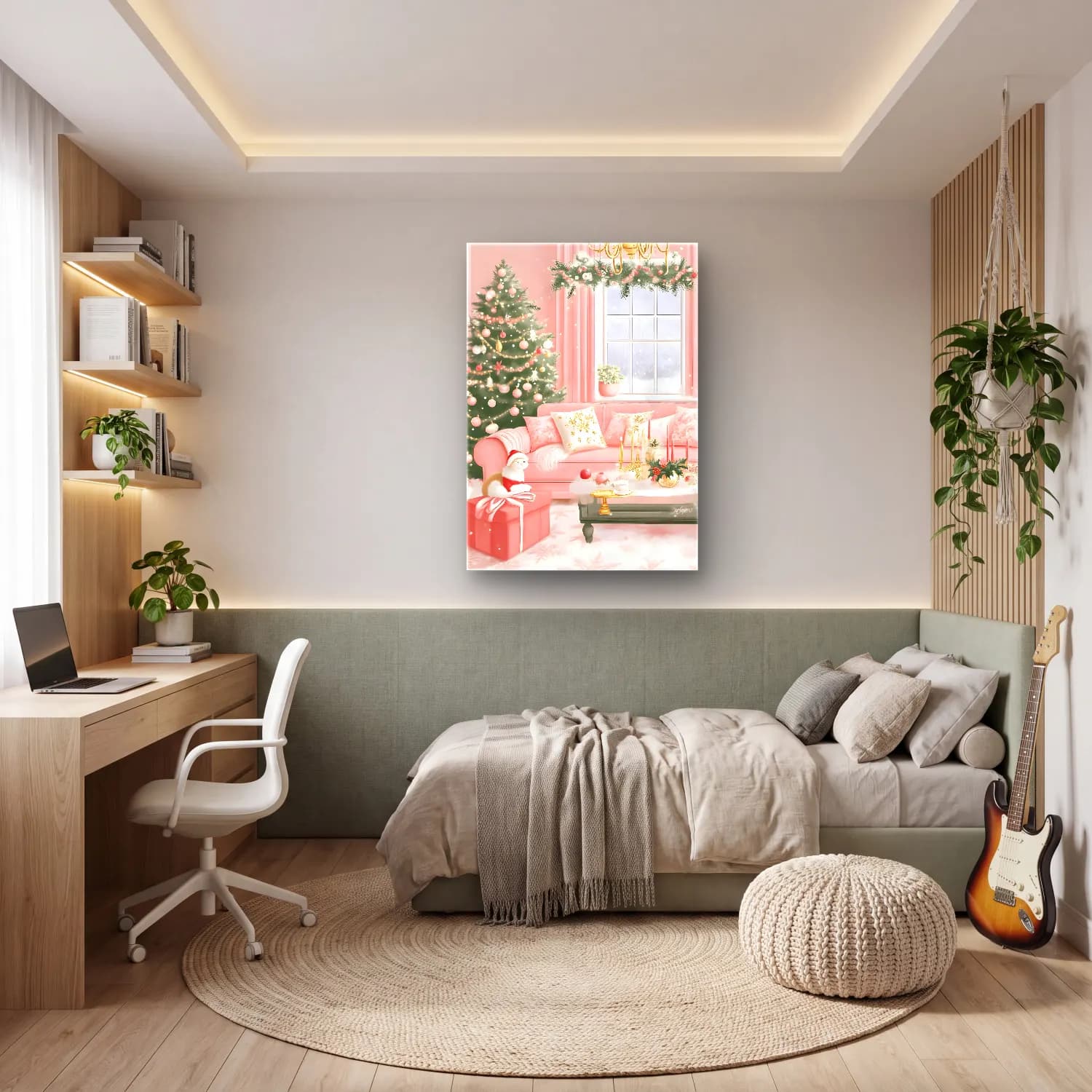 Pastel Yılbaşı Süsleri No. 39 cam tablo — genç odasında