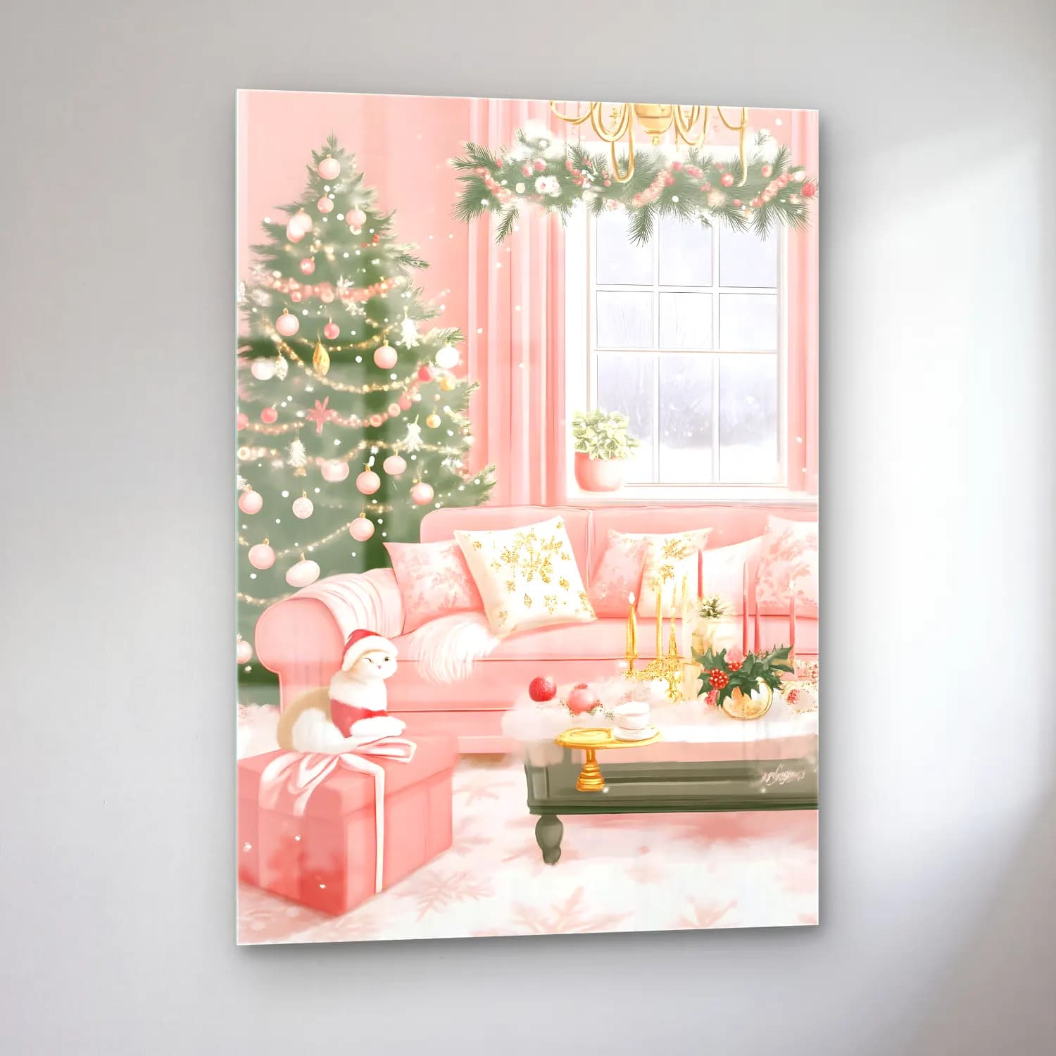 Pastel Yılbaşı Süsleri No. 39 cam tablo — sol açıdan görünüm