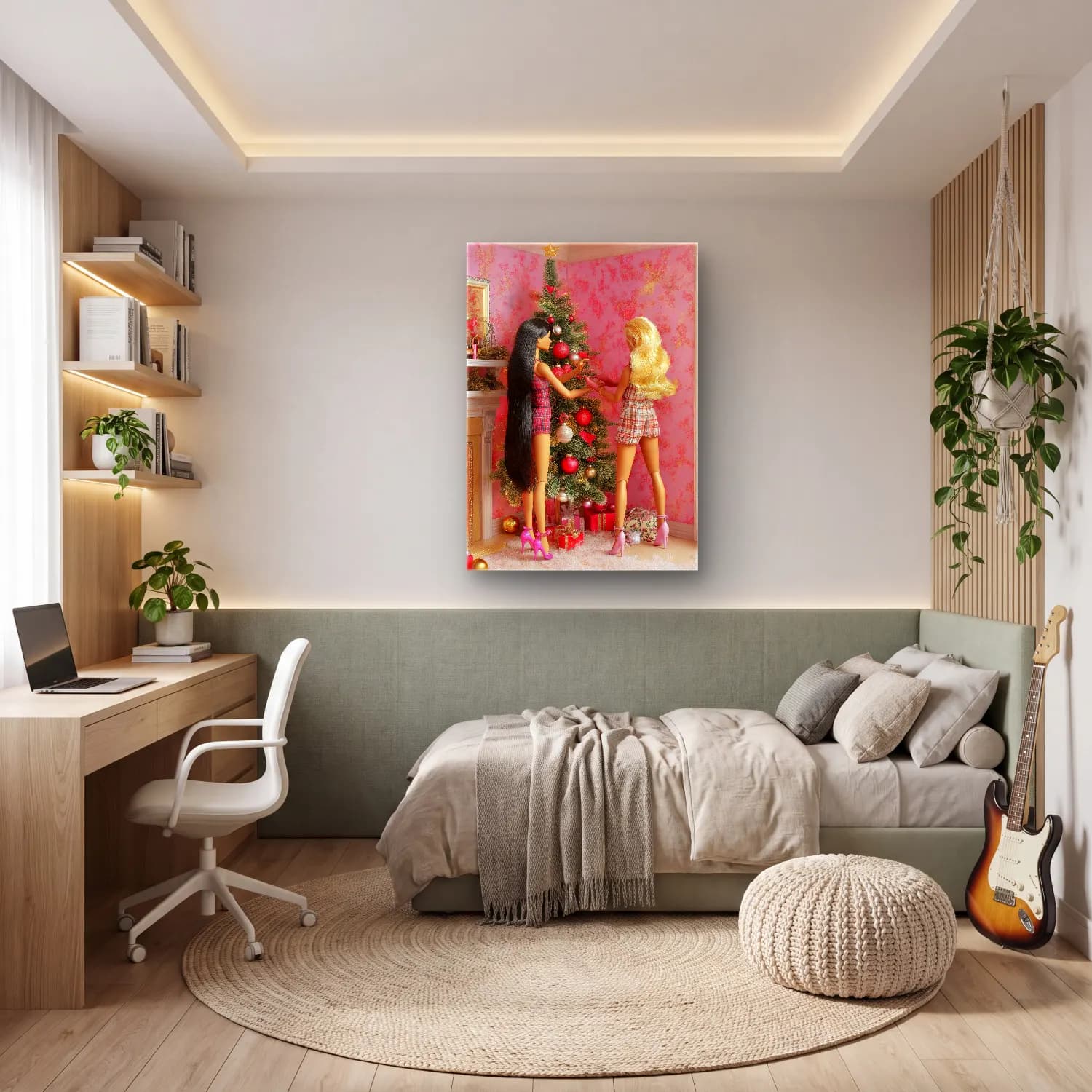 Pastel Yılbaşı Süsleri No. 42 cam tablo — genç odasında