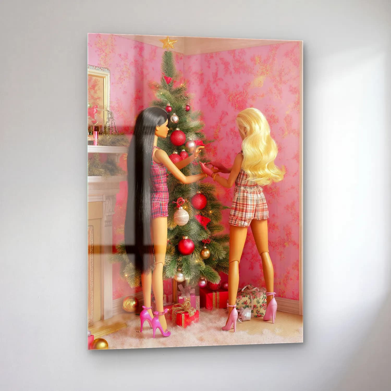 Pastel Yılbaşı Süsleri No. 42 cam tablo — sol açıdan görünüm