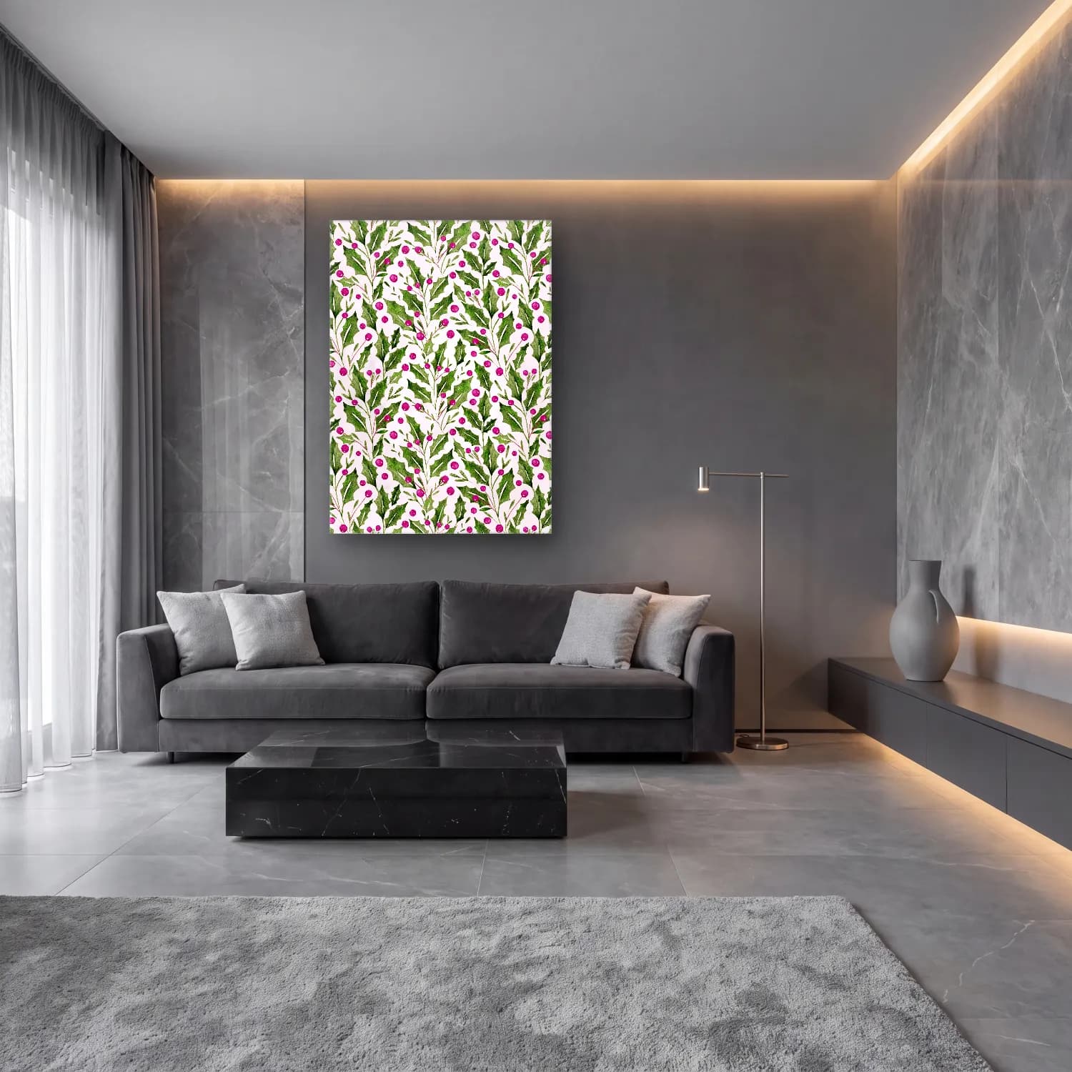 Botanik İllüstrasyon Çiçek Deseni No. 148 cam tablo — lüks salon duvarında