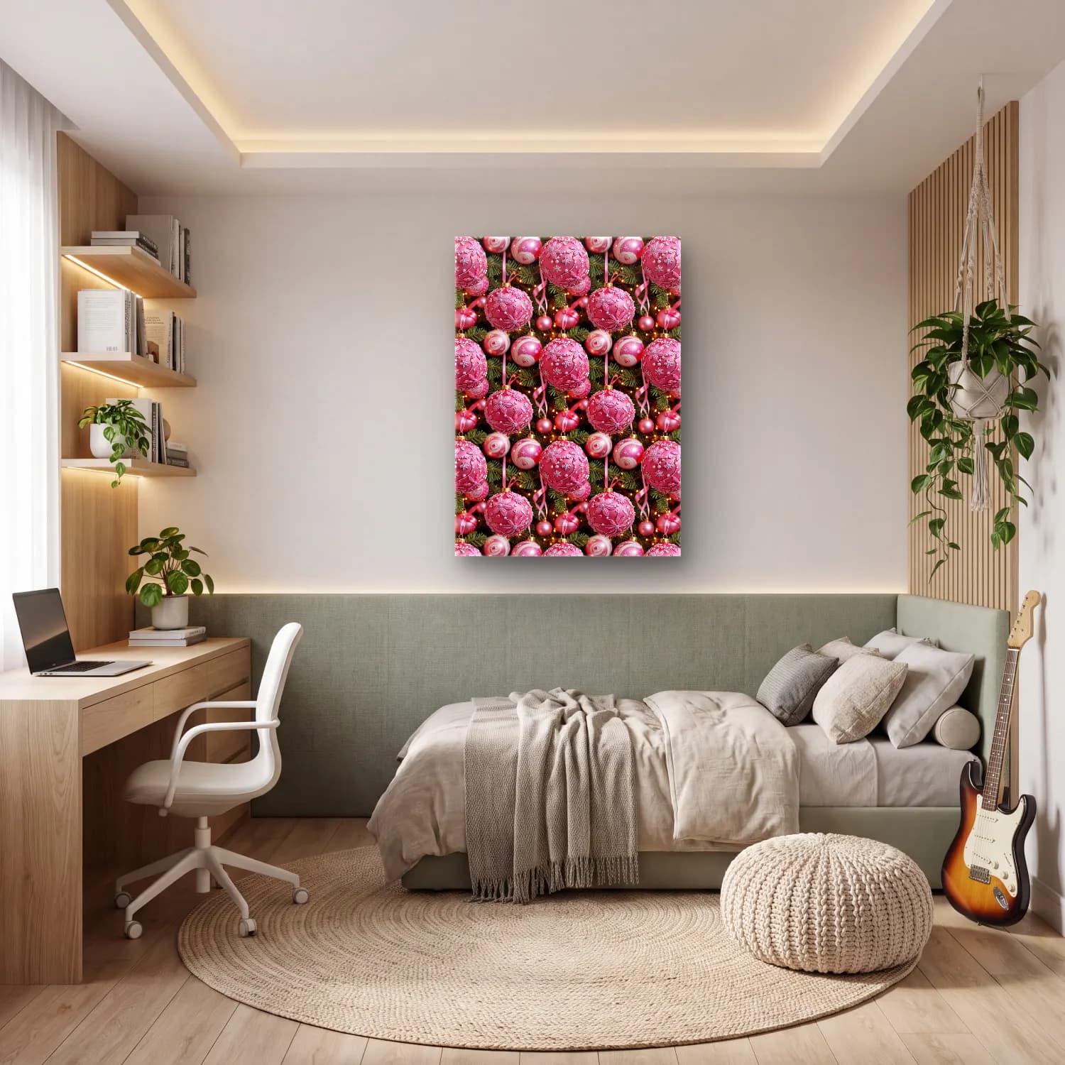 Pastel Yılbaşı Süsleri No. 44 cam tablo — genç odasında