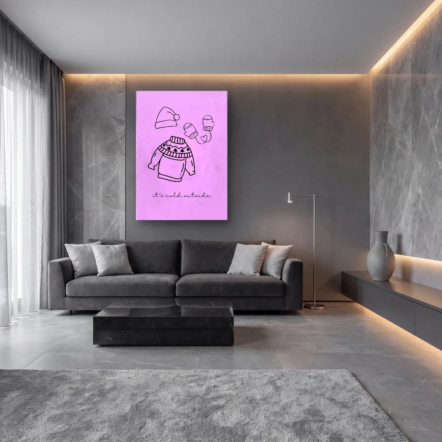 Pastel Kardan Adam – Pembe Tonlar cam tablo — lüks salon duvarında