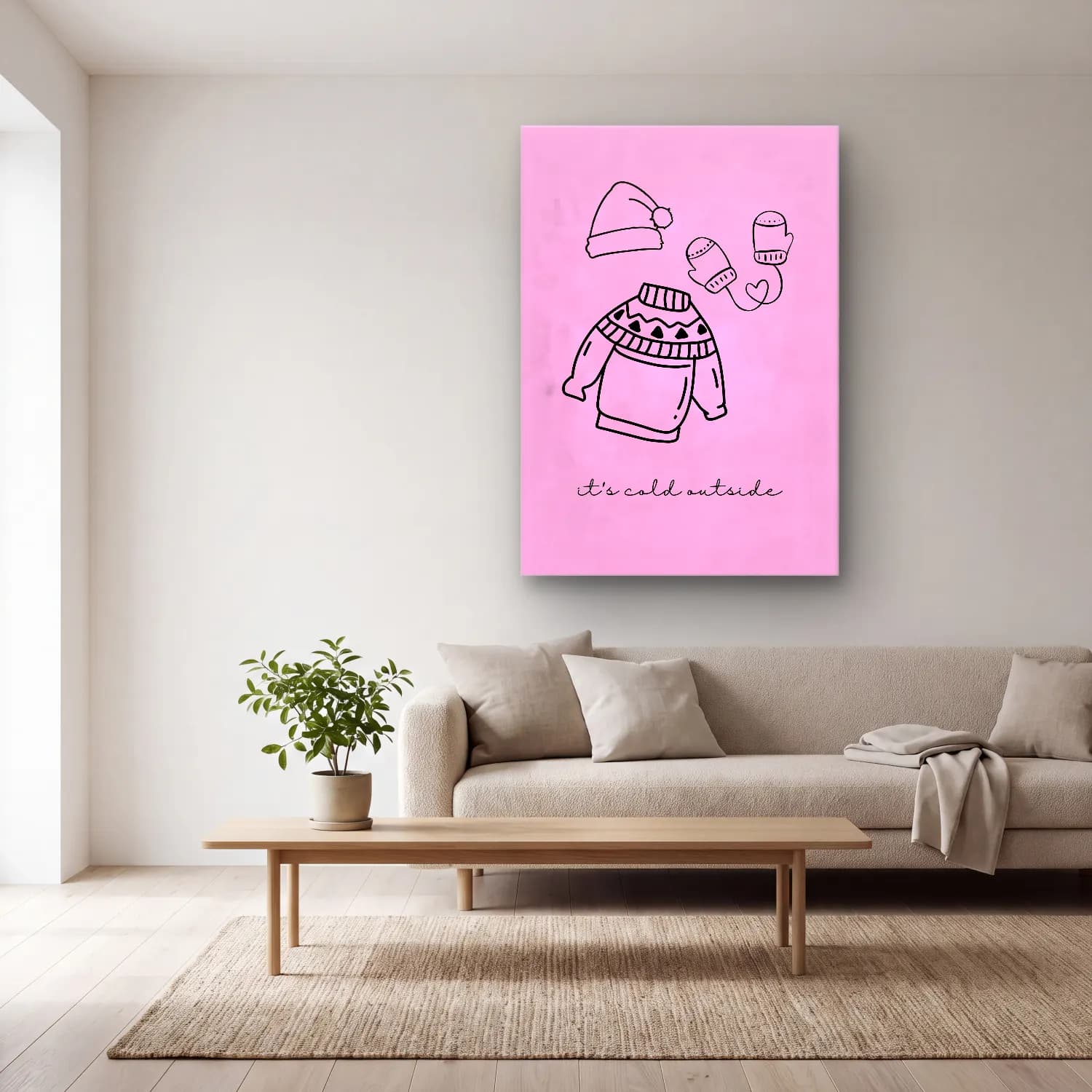 Pastel Kardan Adam – Pembe Tonlar cam tablo — açık renk salonda