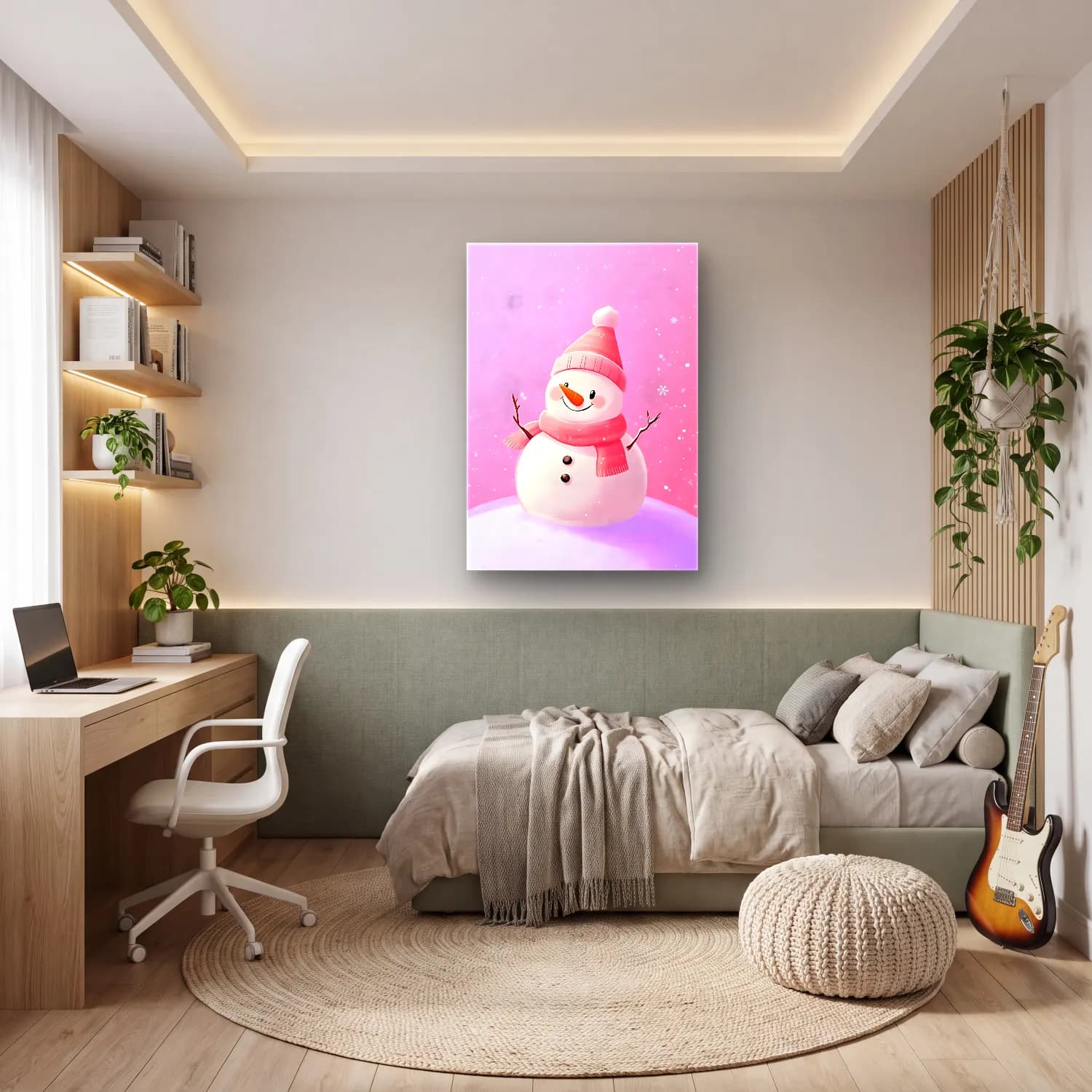 Sevimli İllüstrasyon Kardan Adam – Pembe Tonlar cam tablo — genç odasında