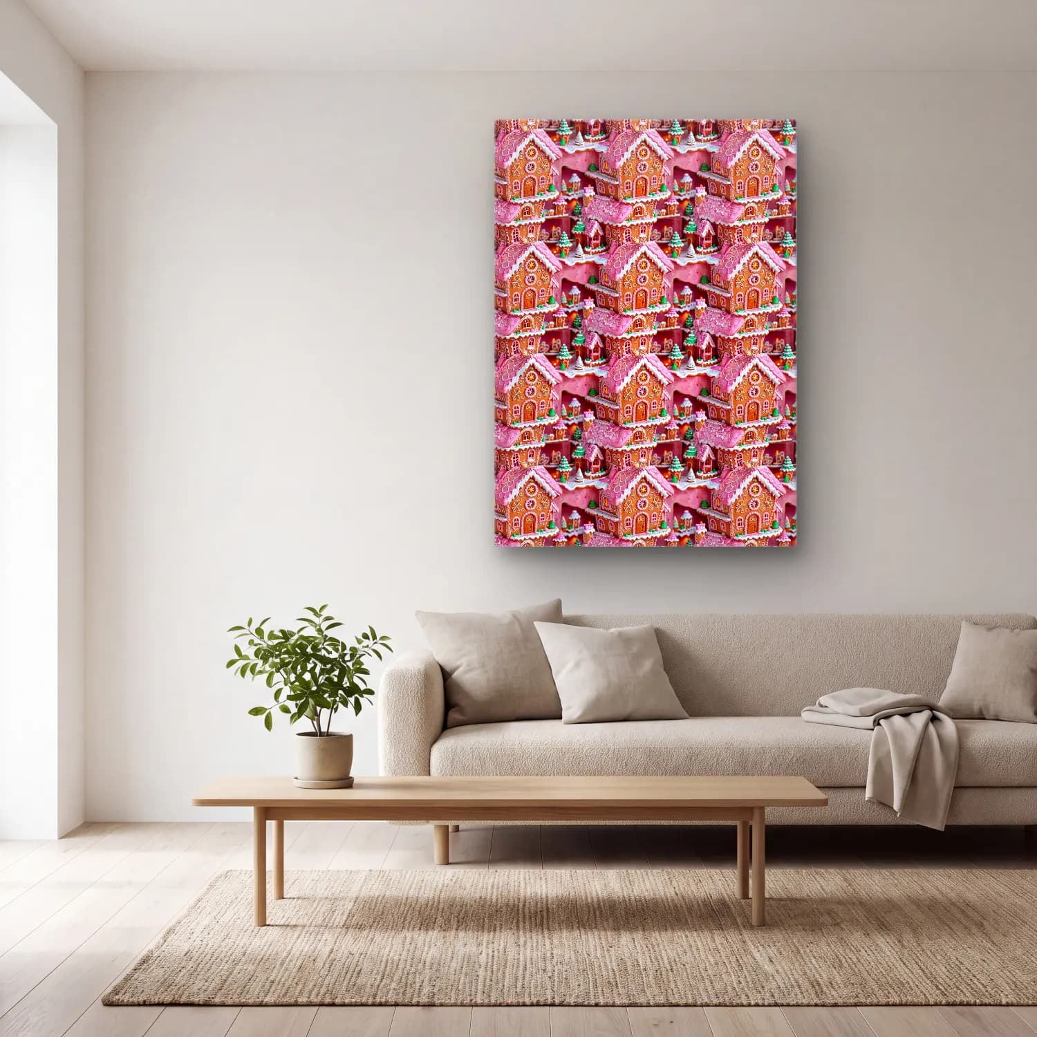 Pastel Yılbaşı Süsleri No. 46 cam tablo — açık renk salonda
