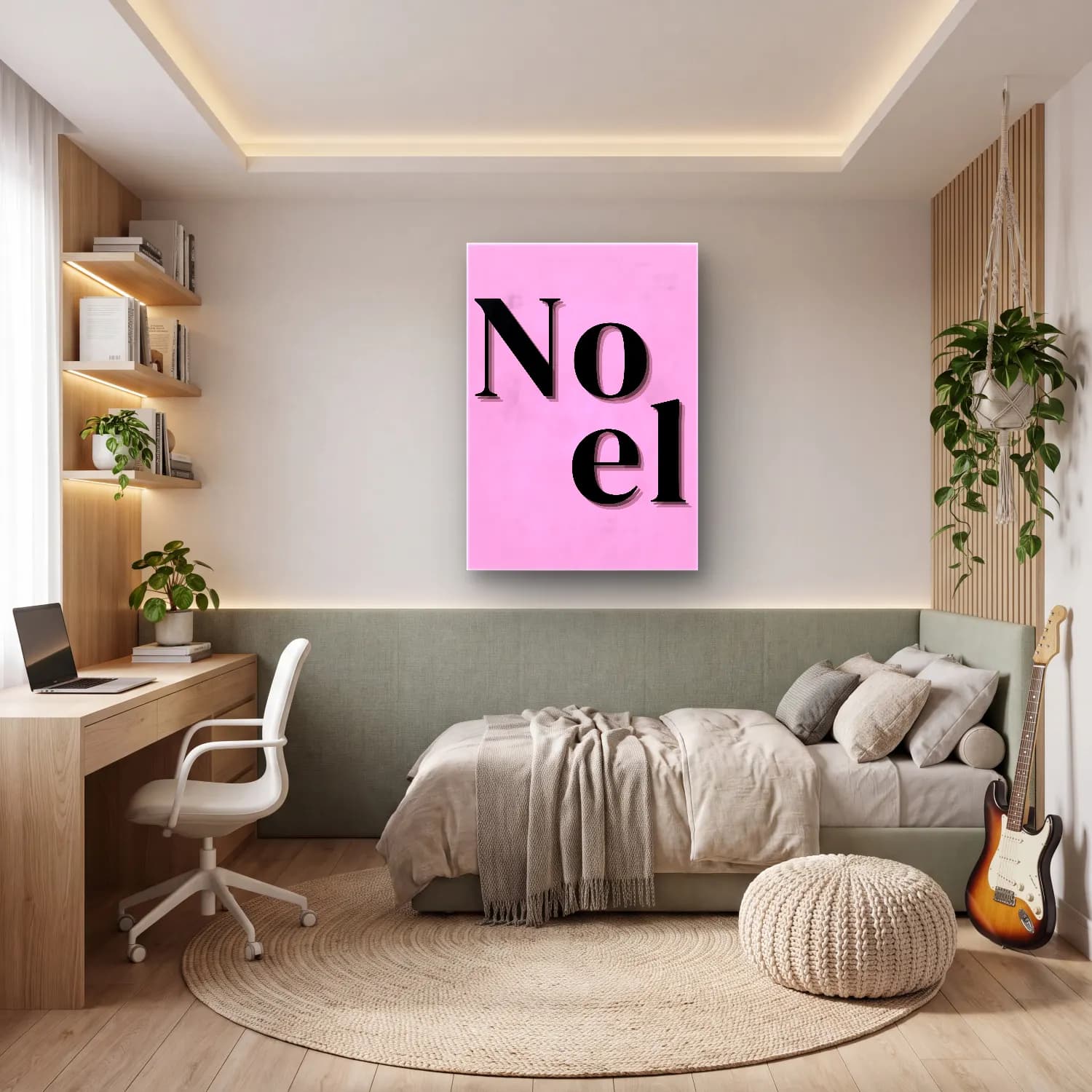 Pastel Yazılı Tasarım No. 82 cam tablo — genç odasında