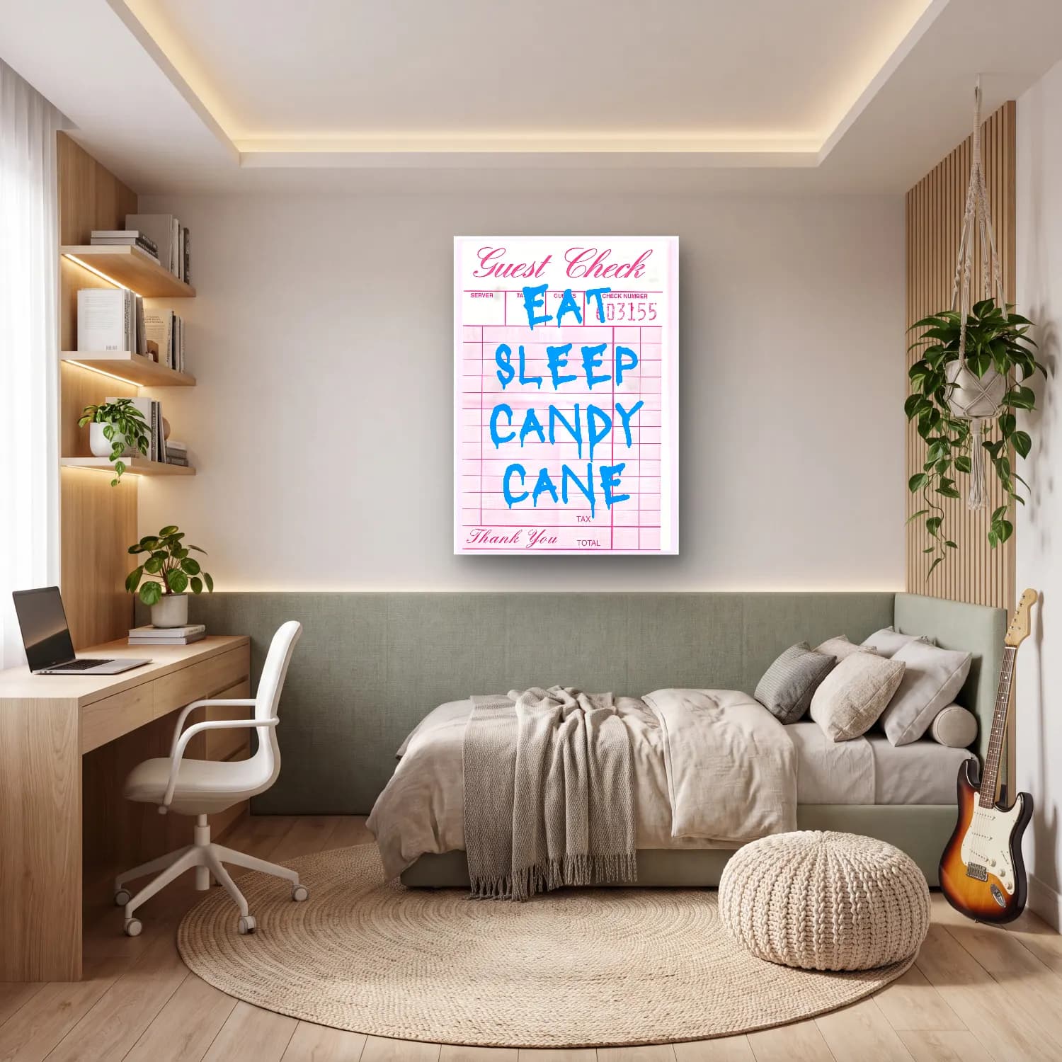 Pastel Yazılı Tasarım No. 83 cam tablo — genç odasında