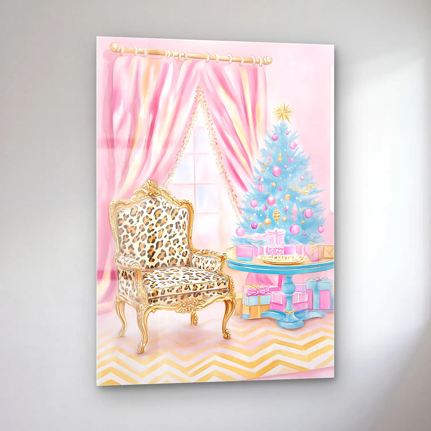 Pastel Yılbaşı Ağacı No. 36 cam tablo — sol açıdan görünüm