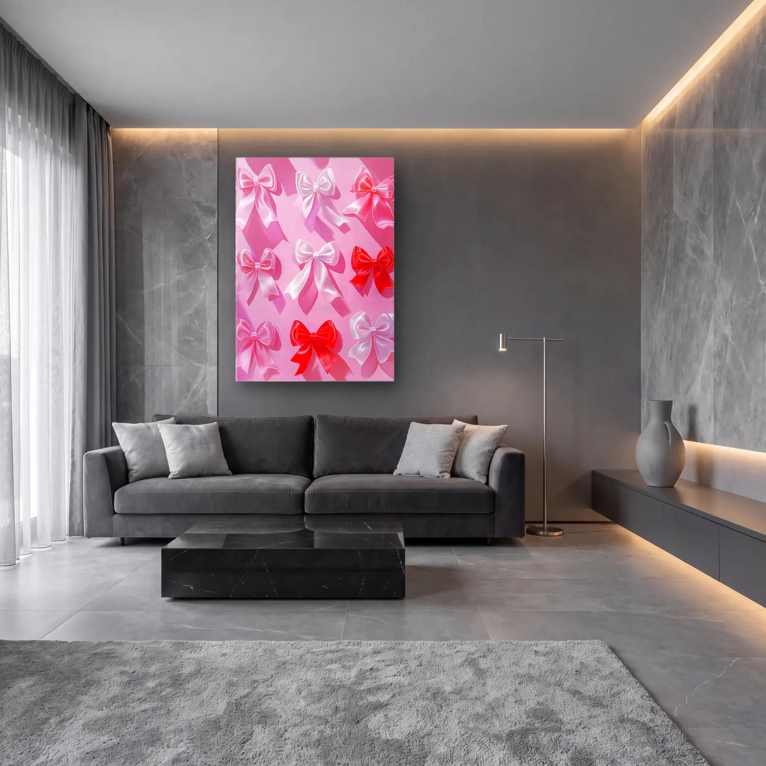 Pastel Fiyonk No. 36 cam tablo — lüks salon duvarında