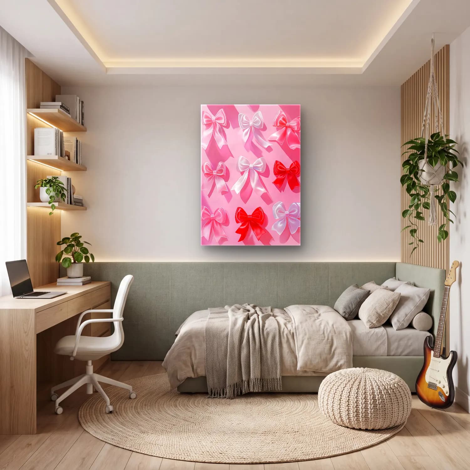 Pastel Fiyonk No. 36 cam tablo — genç odasında