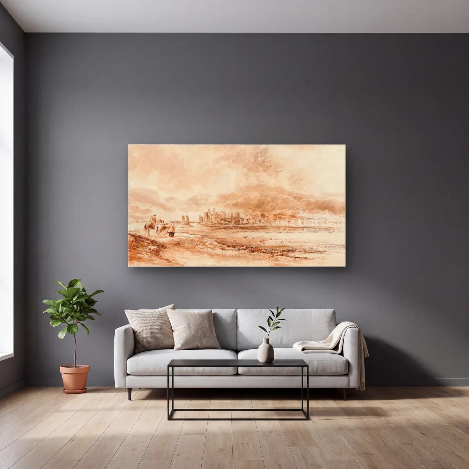 David Cox – Conway cam tablo — gri duvarlı salonda