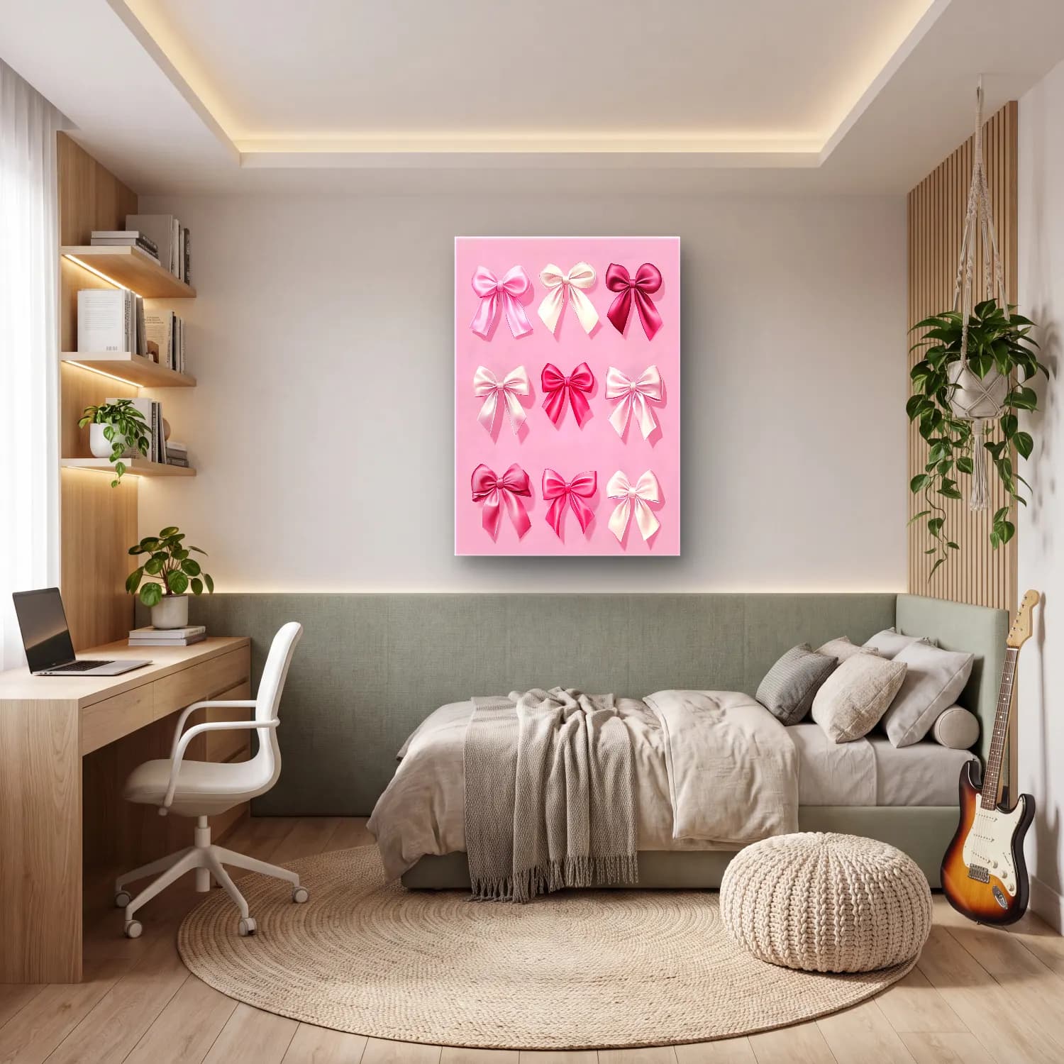 Pastel Fiyonk No. 37 cam tablo — genç odasında