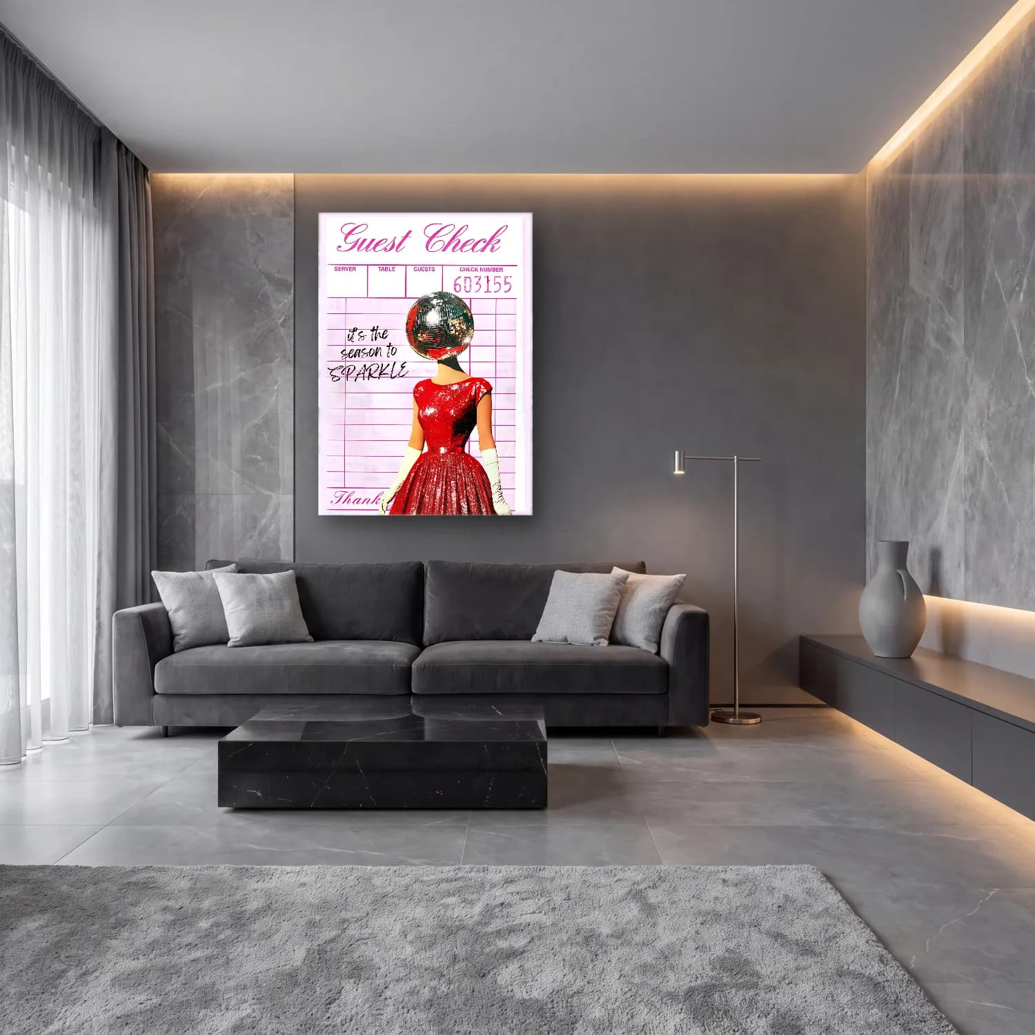 Vintage Poster Moda İllüstrasyonu No. 6 cam tablo — lüks salon duvarında