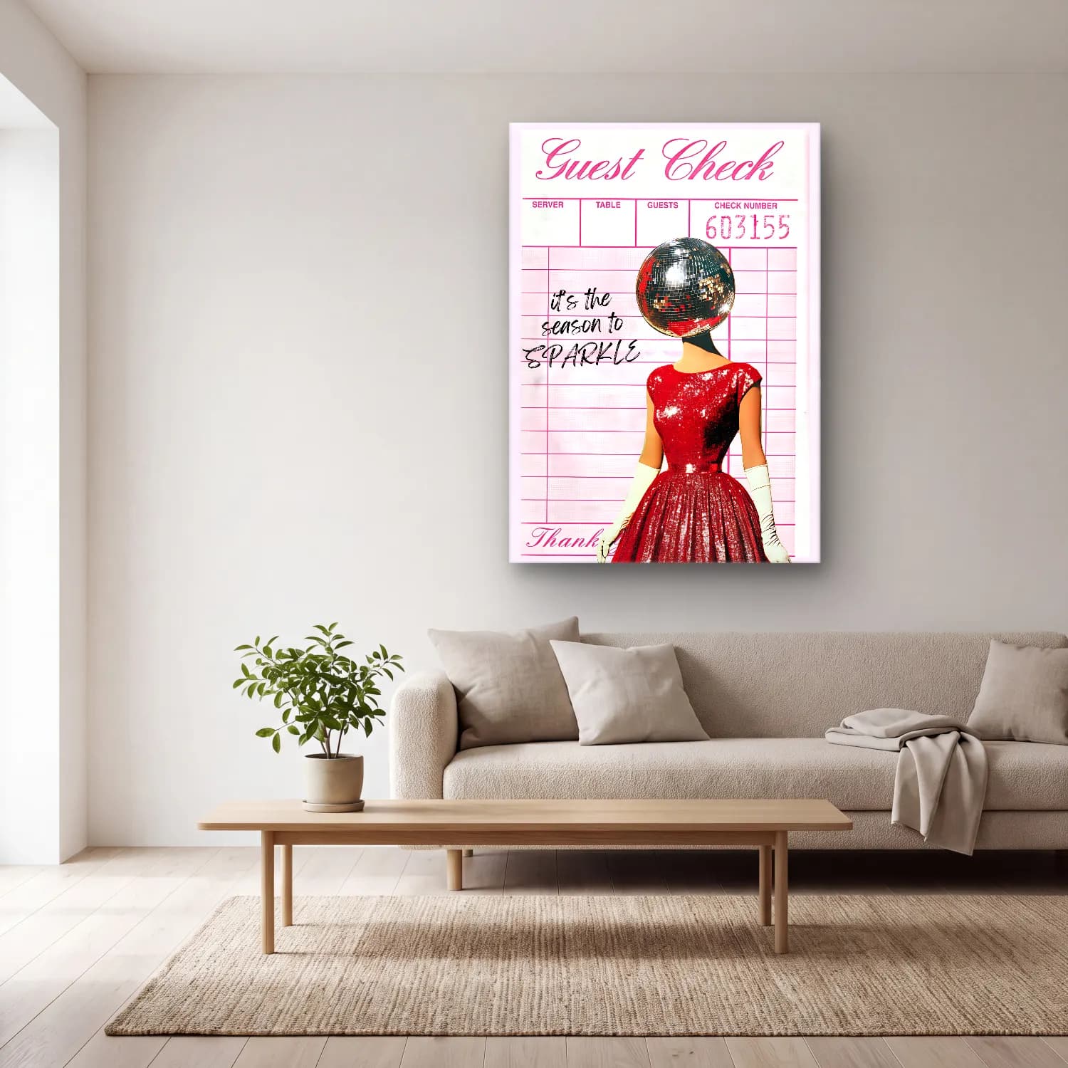 Vintage Poster Moda İllüstrasyonu No. 6 cam tablo — açık renk salonda