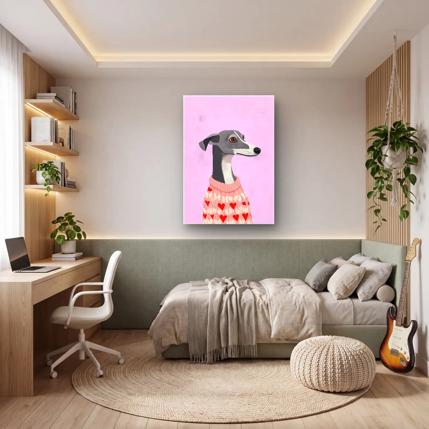 Sevimli İllüstrasyon Köpek No. 15 cam tablo — genç odasında