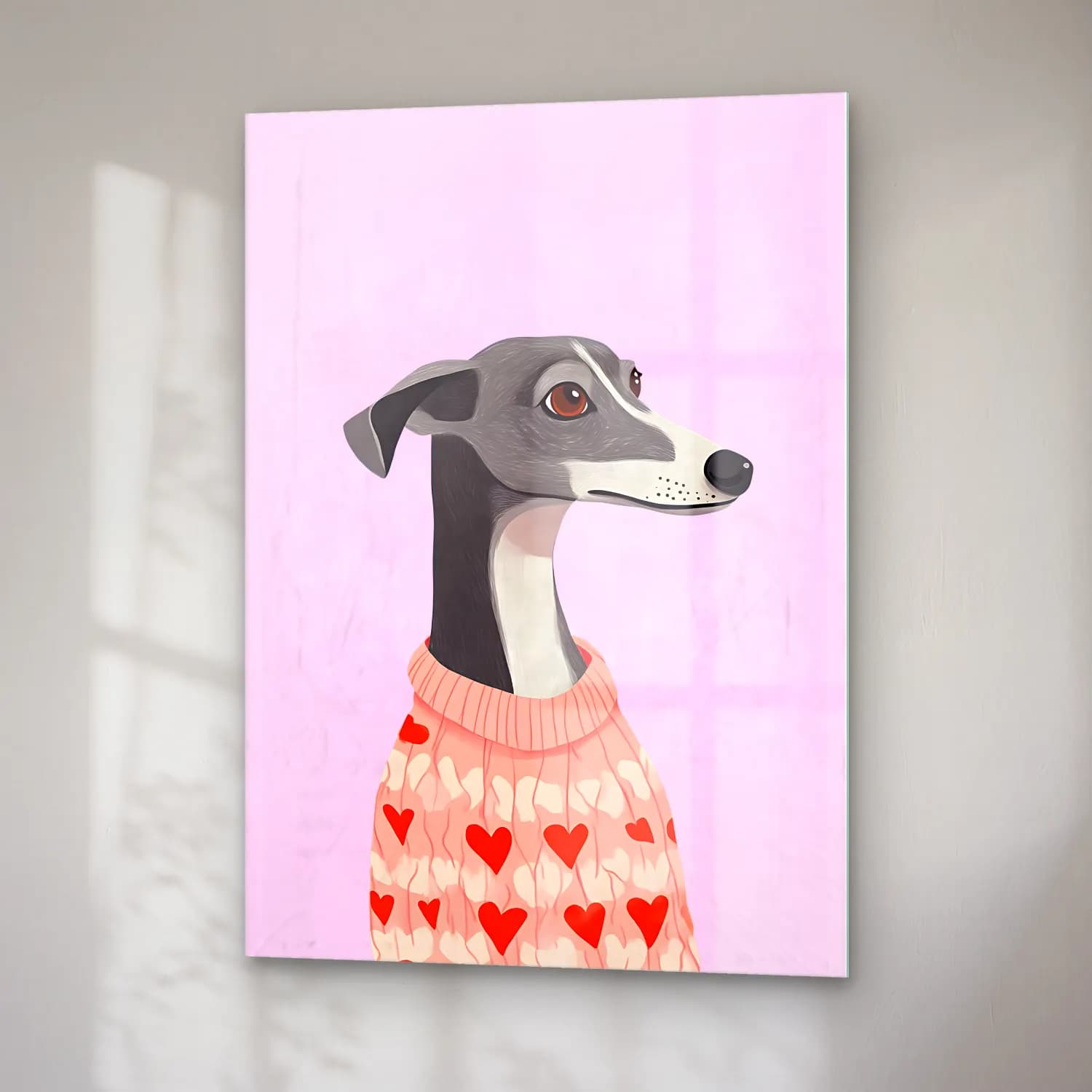 Sevimli İllüstrasyon Köpek No. 15 cam tablo — sağ açıdan görünüm