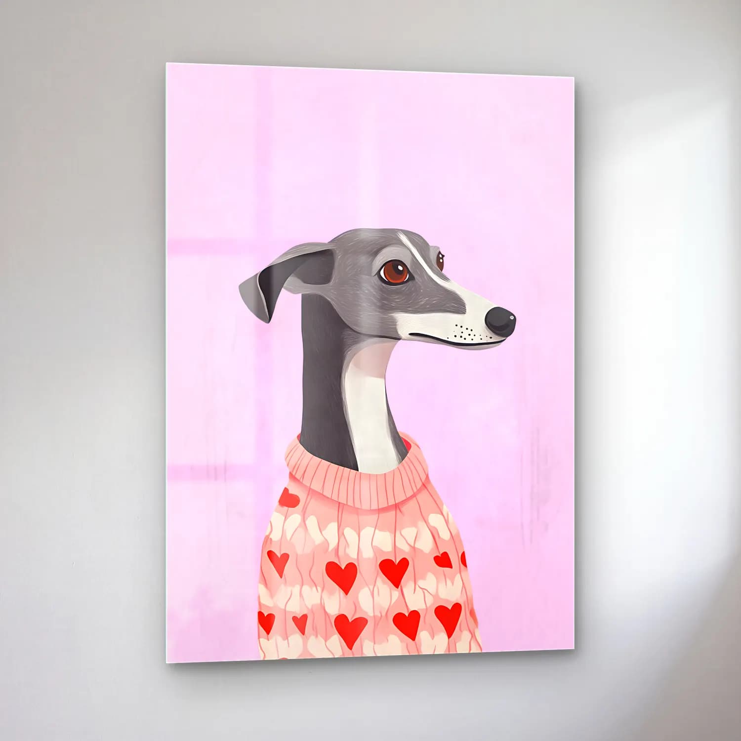 Sevimli İllüstrasyon Köpek No. 15 cam tablo — sol açıdan görünüm