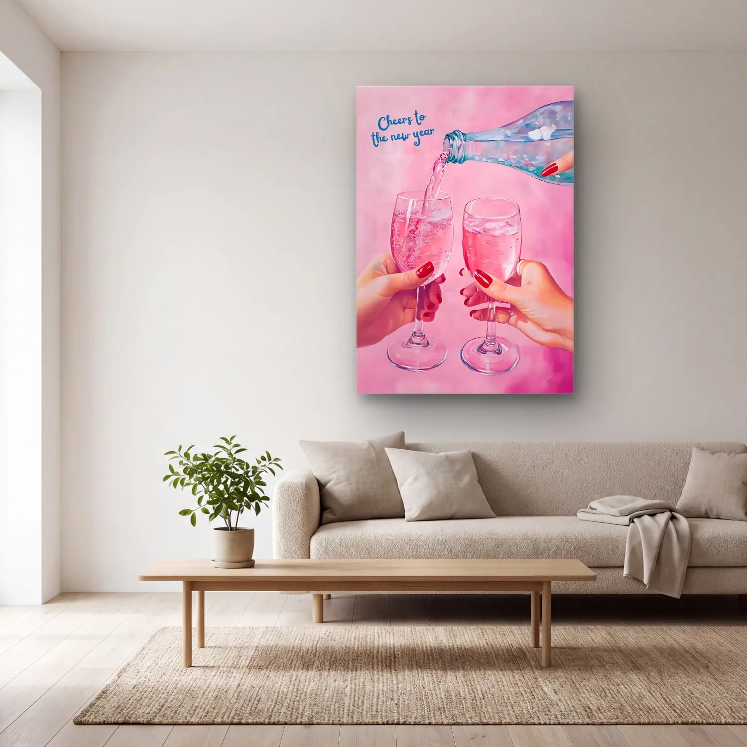 Pastel Şampanya No. 8 cam tablo — açık renk salonda