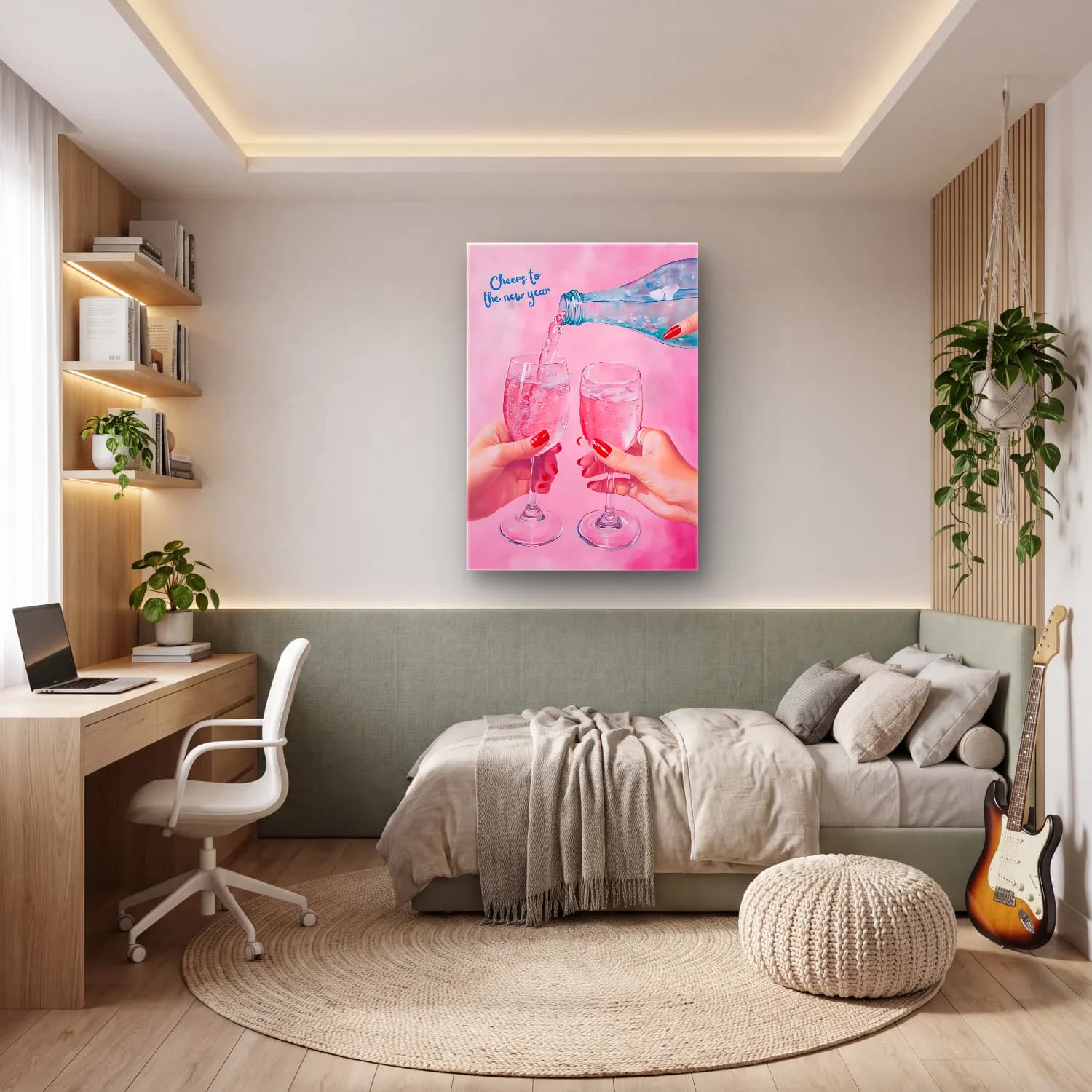 Pastel Şampanya No. 8 cam tablo — genç odasında