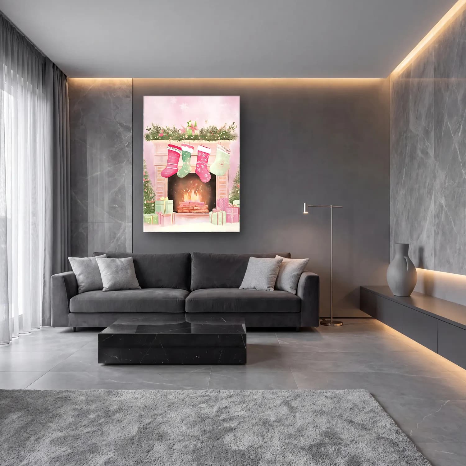 Pastel Hediye Paketleri No. 17 cam tablo — lüks salon duvarında