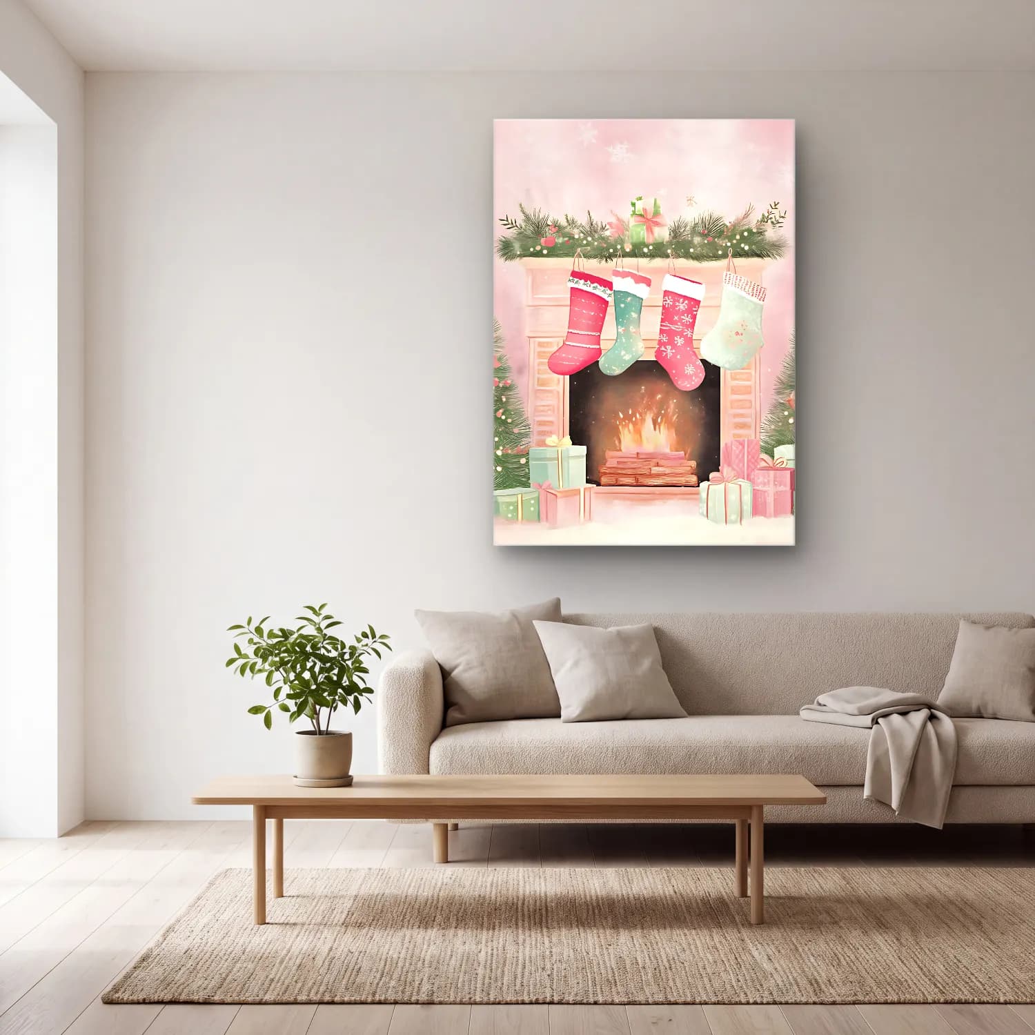 Pastel Hediye Paketleri No. 17 cam tablo — açık renk salonda