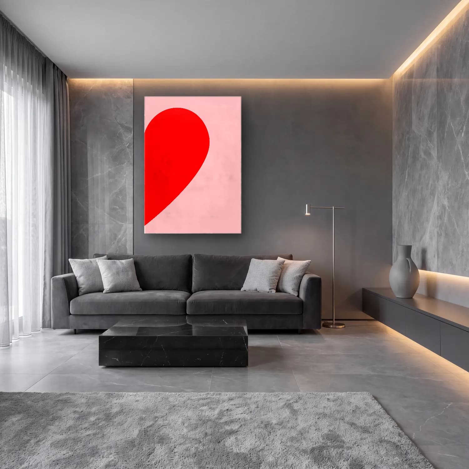 Modern Soyut Kemer – Kırmızı Tonlar cam tablo — lüks salon duvarında