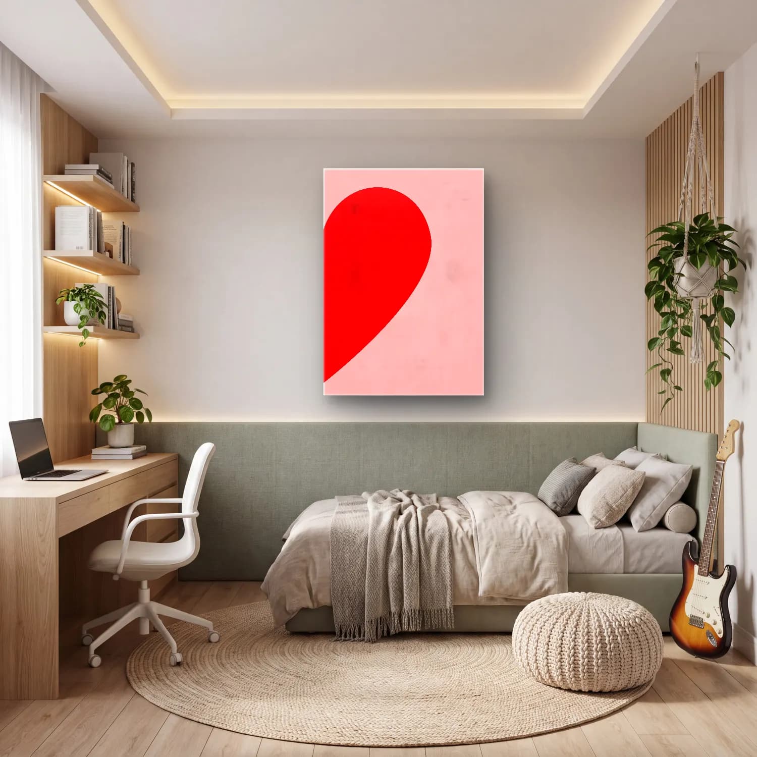 Modern Soyut Kemer – Kırmızı Tonlar cam tablo — genç odasında