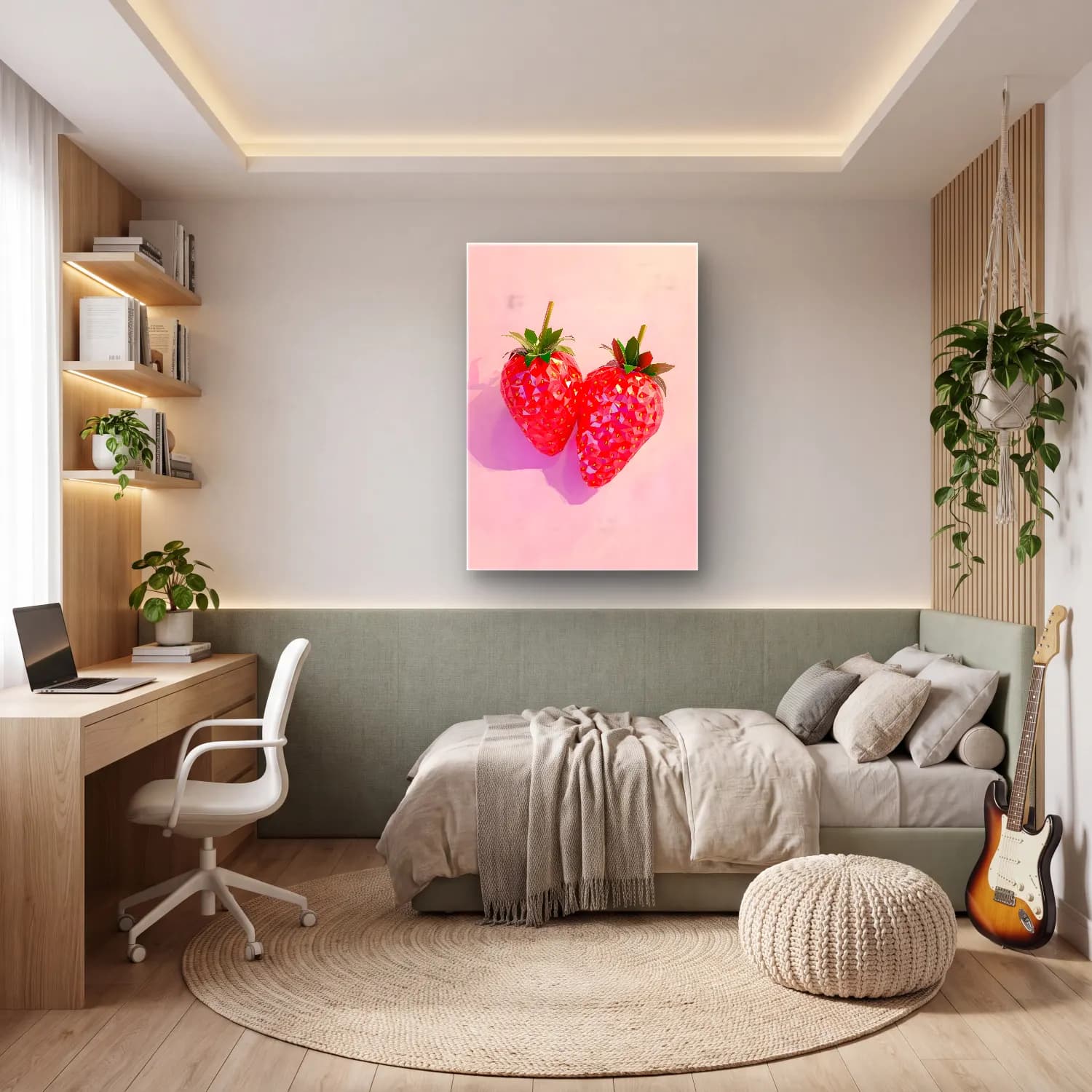 Pastel Çilekler No. 13 cam tablo — genç odasında