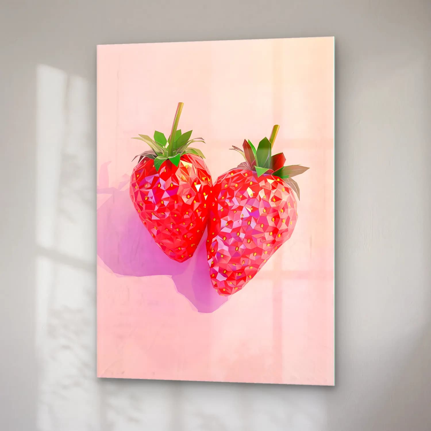 Pastel Çilekler No. 13 cam tablo — sağ açıdan görünüm