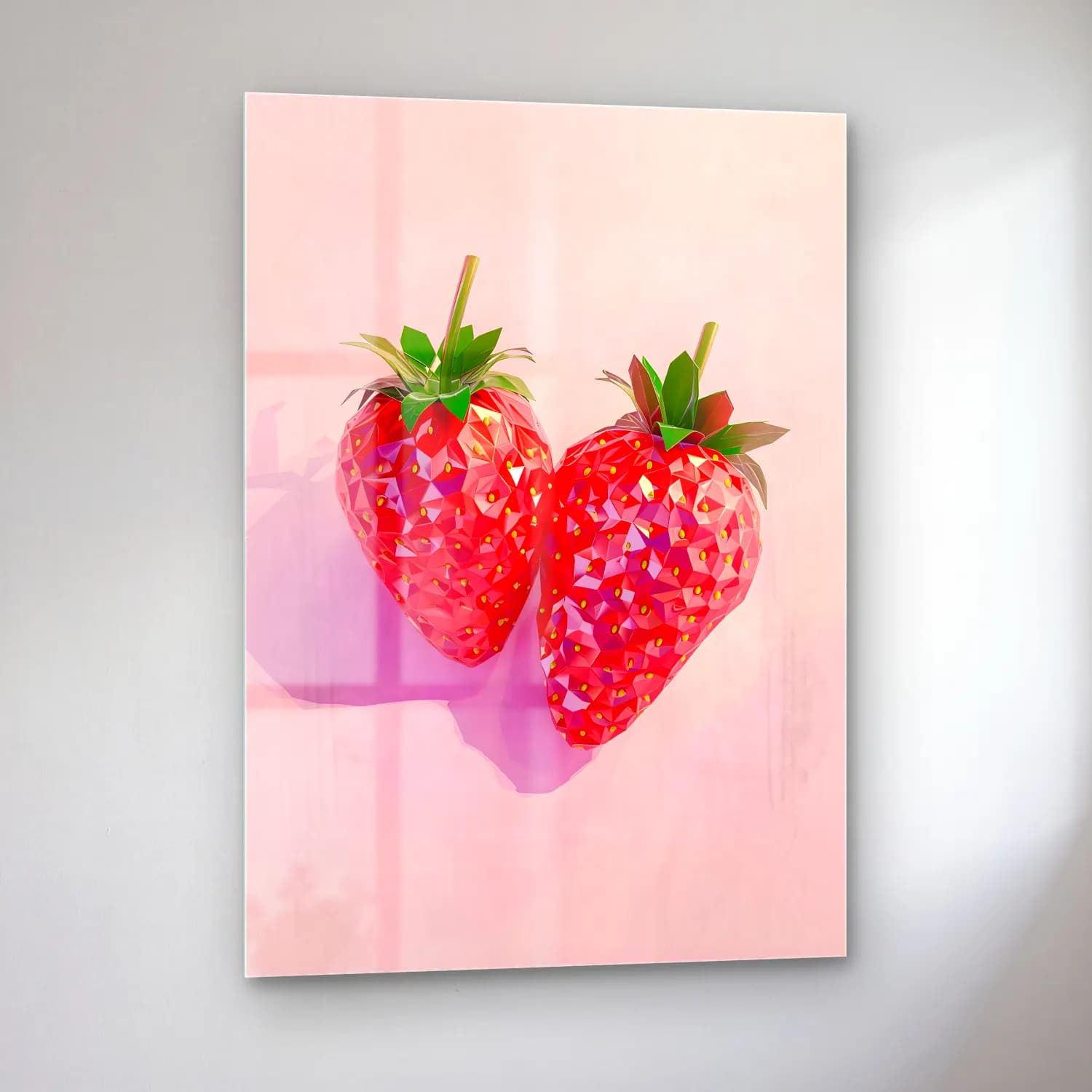 Pastel Çilekler No. 13 cam tablo — sol açıdan görünüm