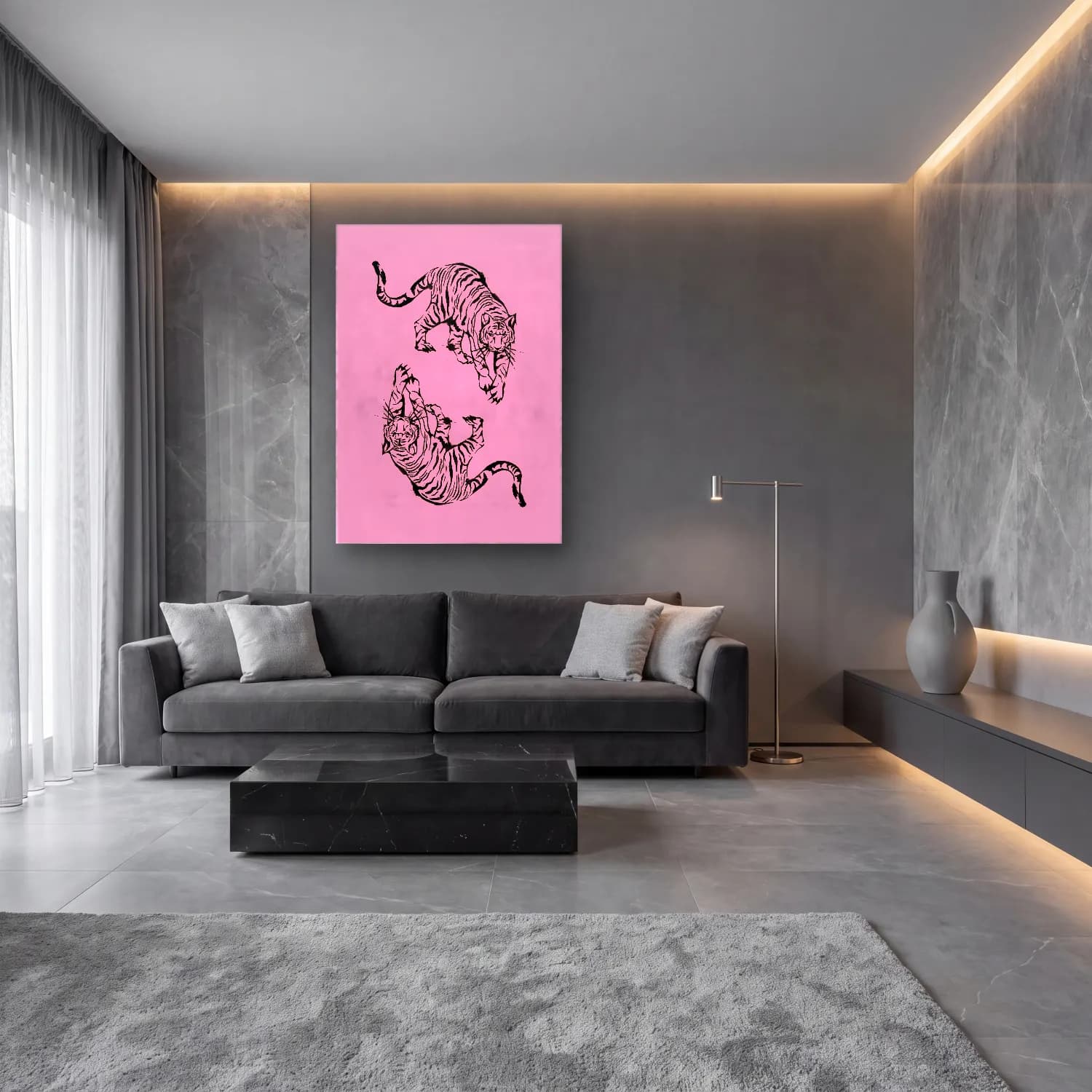 Pastel Kaplan No. 17 cam tablo — lüks salon duvarında