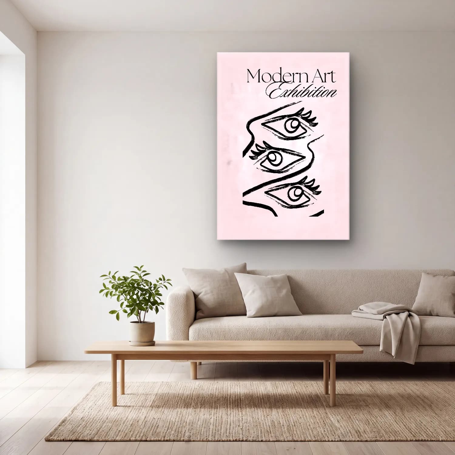 Pastel Çizgi Yüz No. 2 cam tablo — açık renk salonda