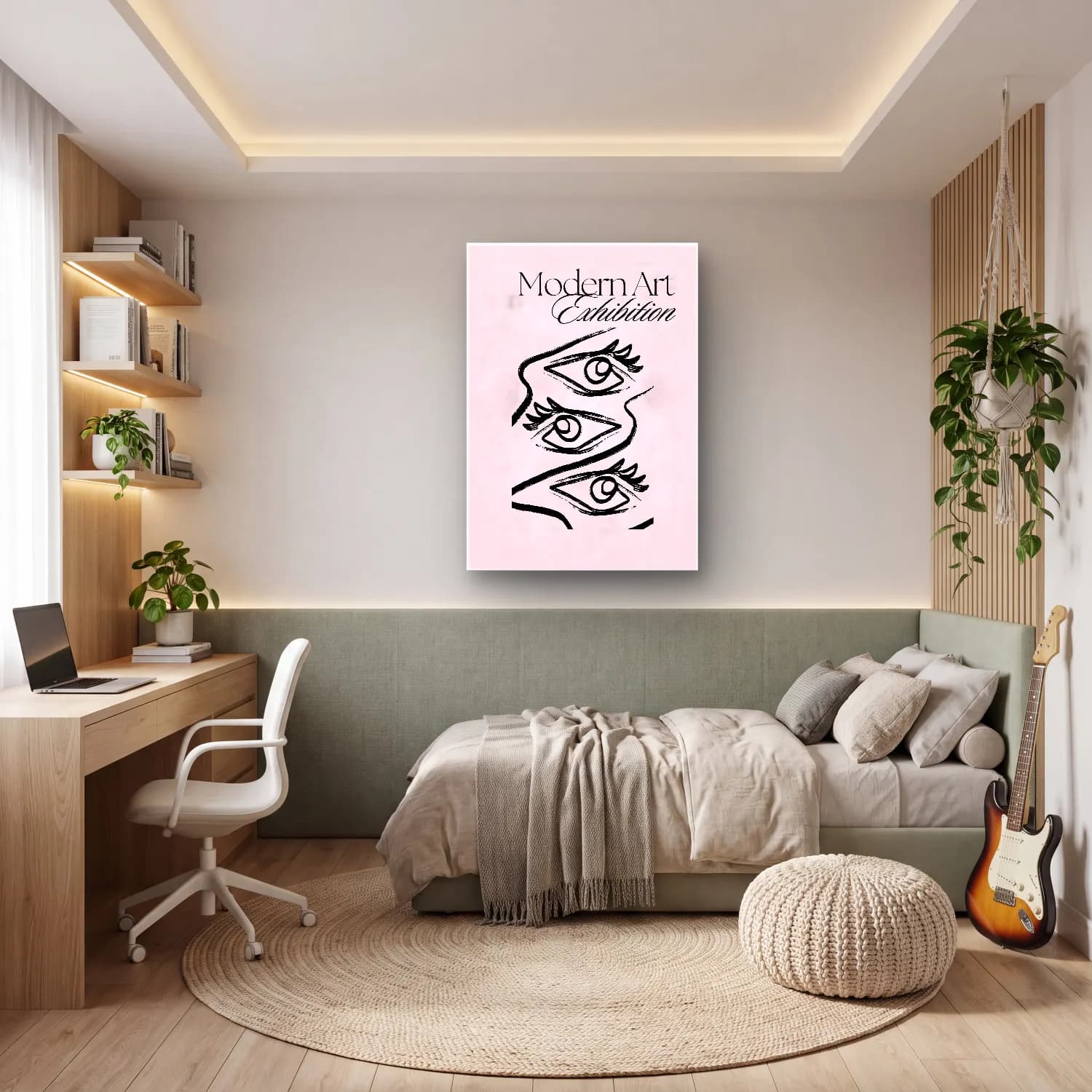 Pastel Çizgi Yüz No. 2 cam tablo — genç odasında