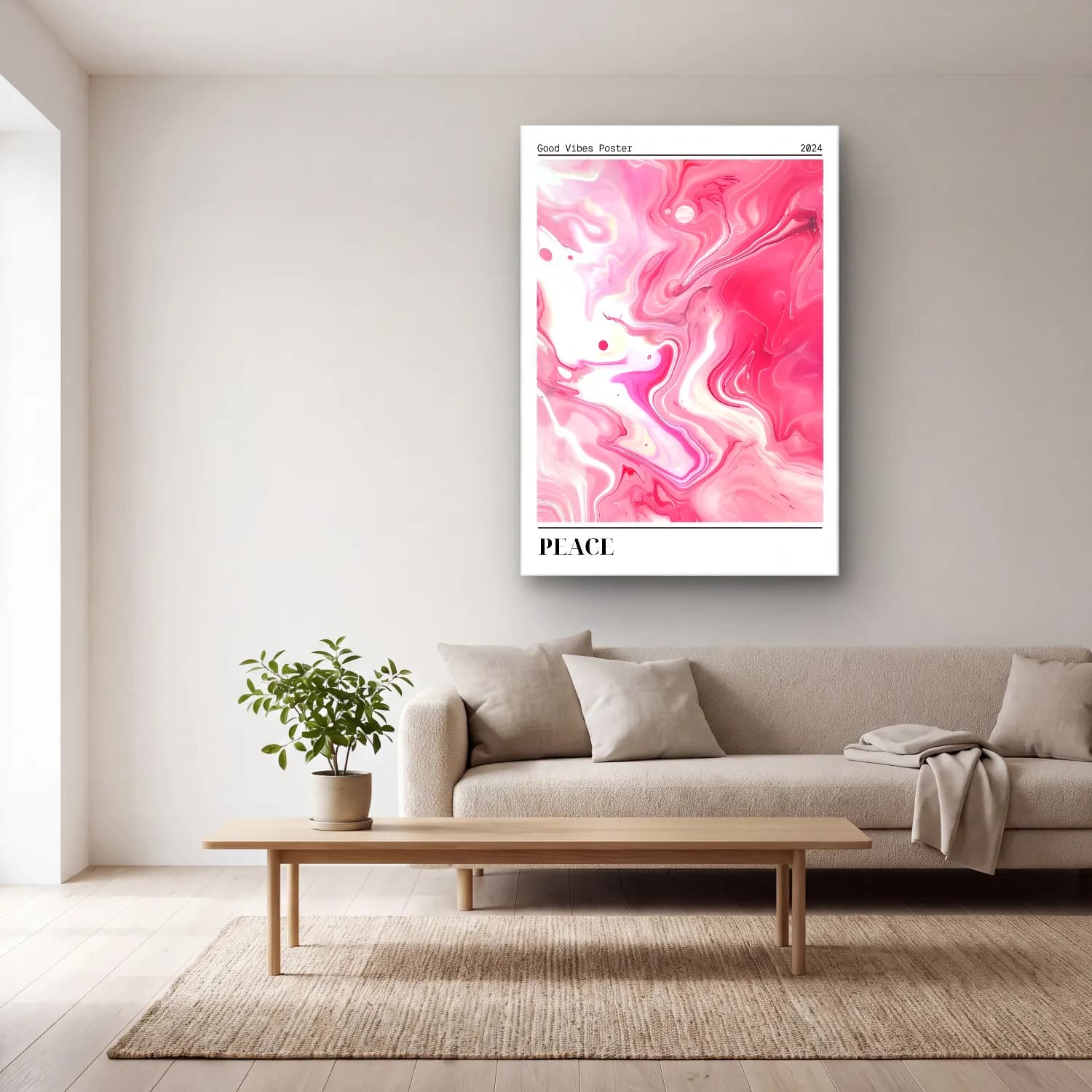 Pastel Mermer Doku No. 26 cam tablo — açık renk salonda