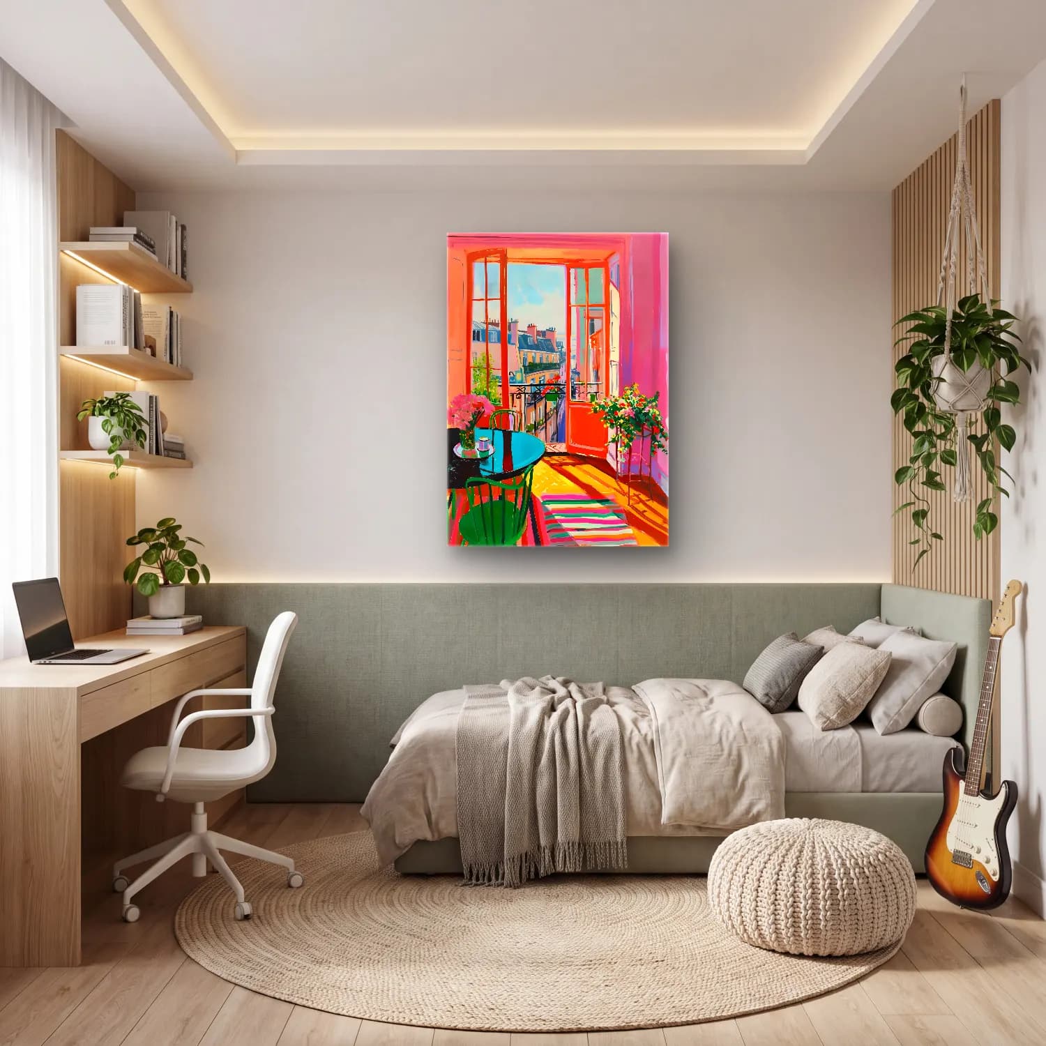 Empresyonist Pencereden Manzara – Pembe Tonlar cam tablo — genç odasında