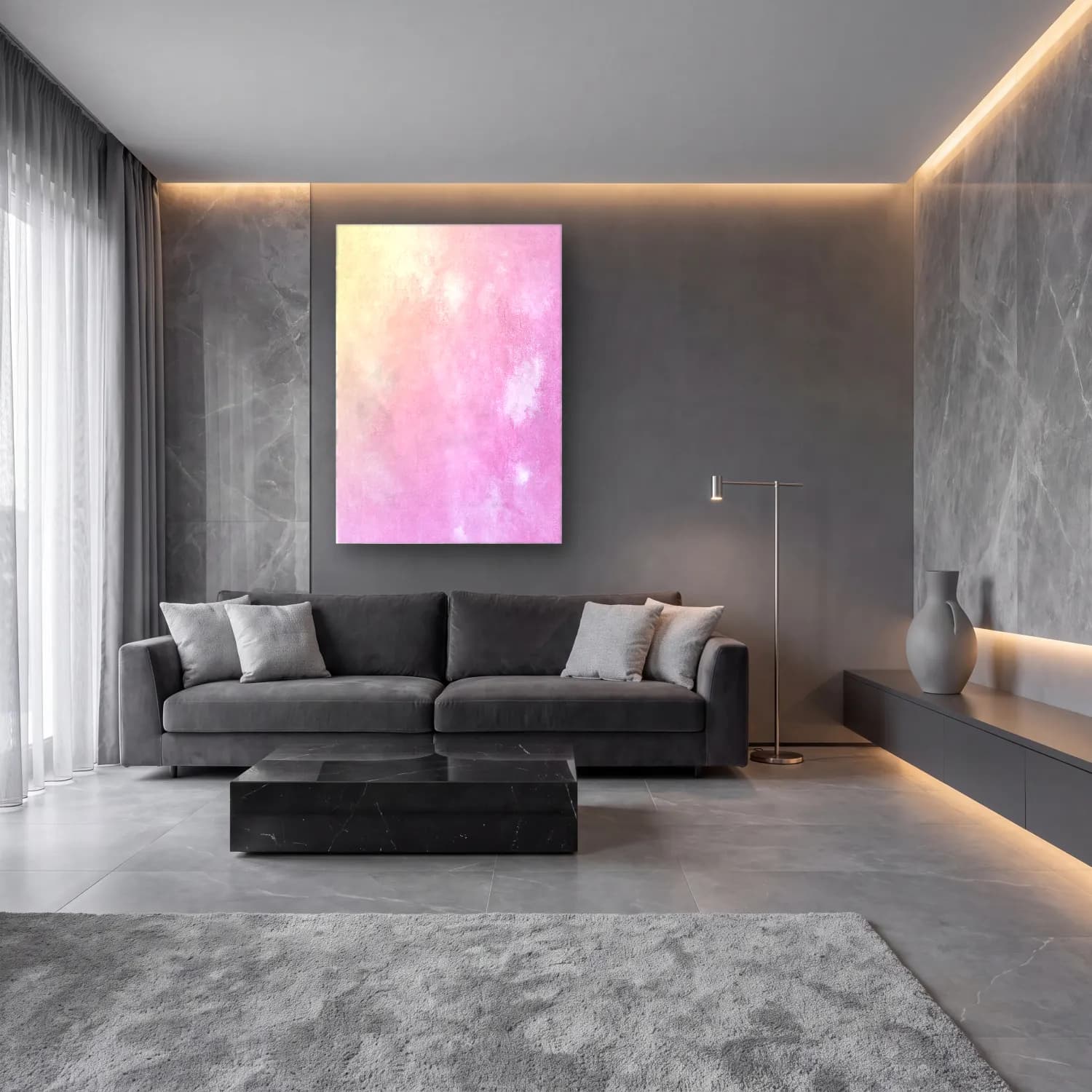 Pastel Renk Alanları No. 63 cam tablo — lüks salon duvarında