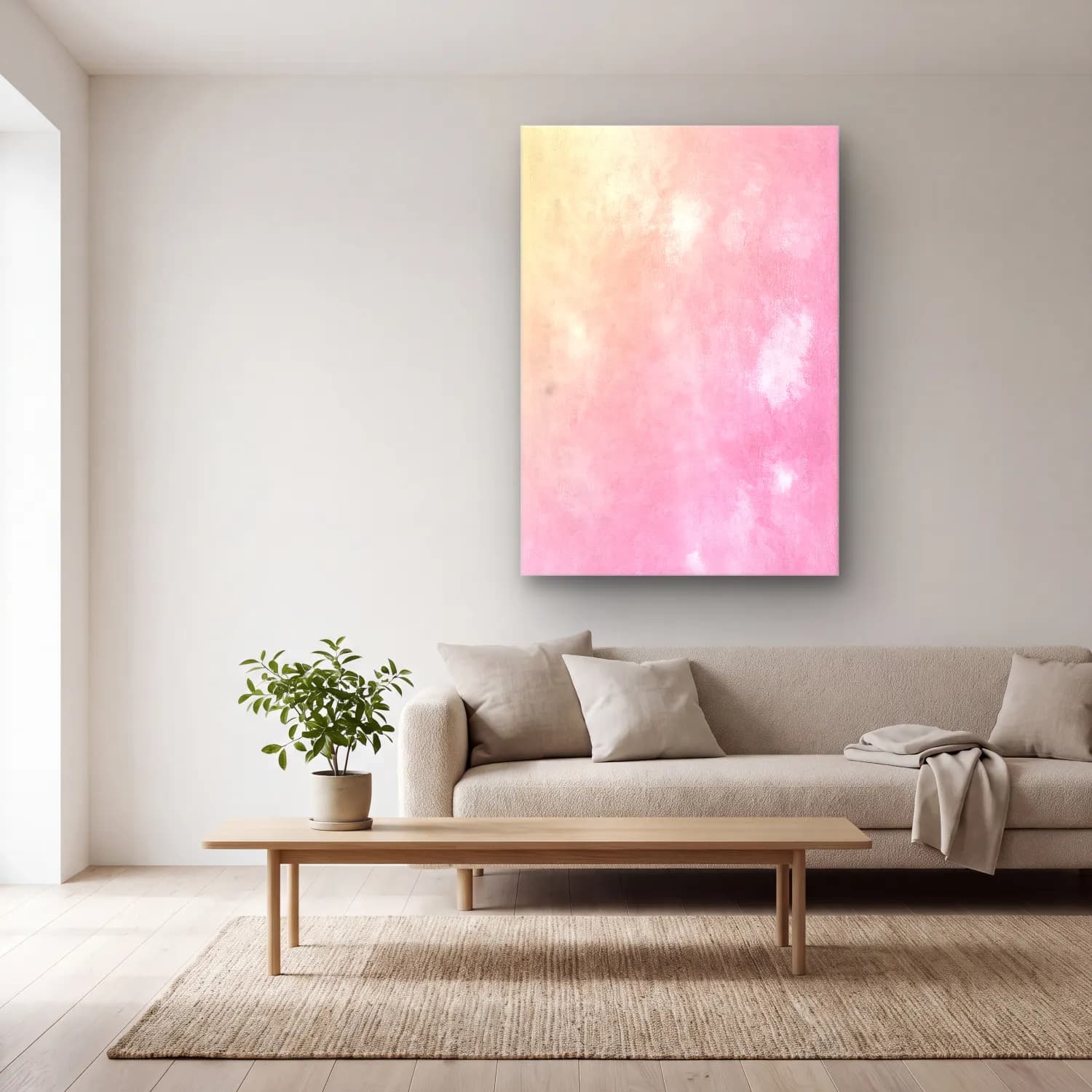 Pastel Renk Alanları No. 63 cam tablo — açık renk salonda