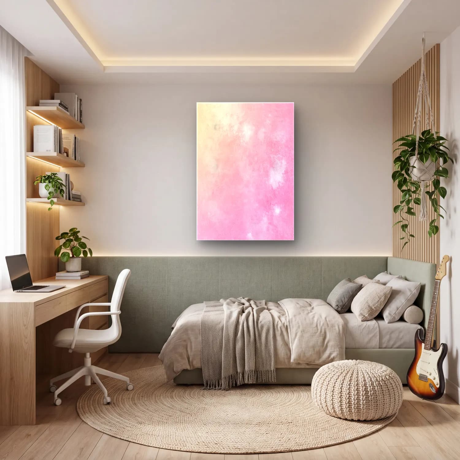Pastel Renk Alanları No. 63 cam tablo — genç odasında
