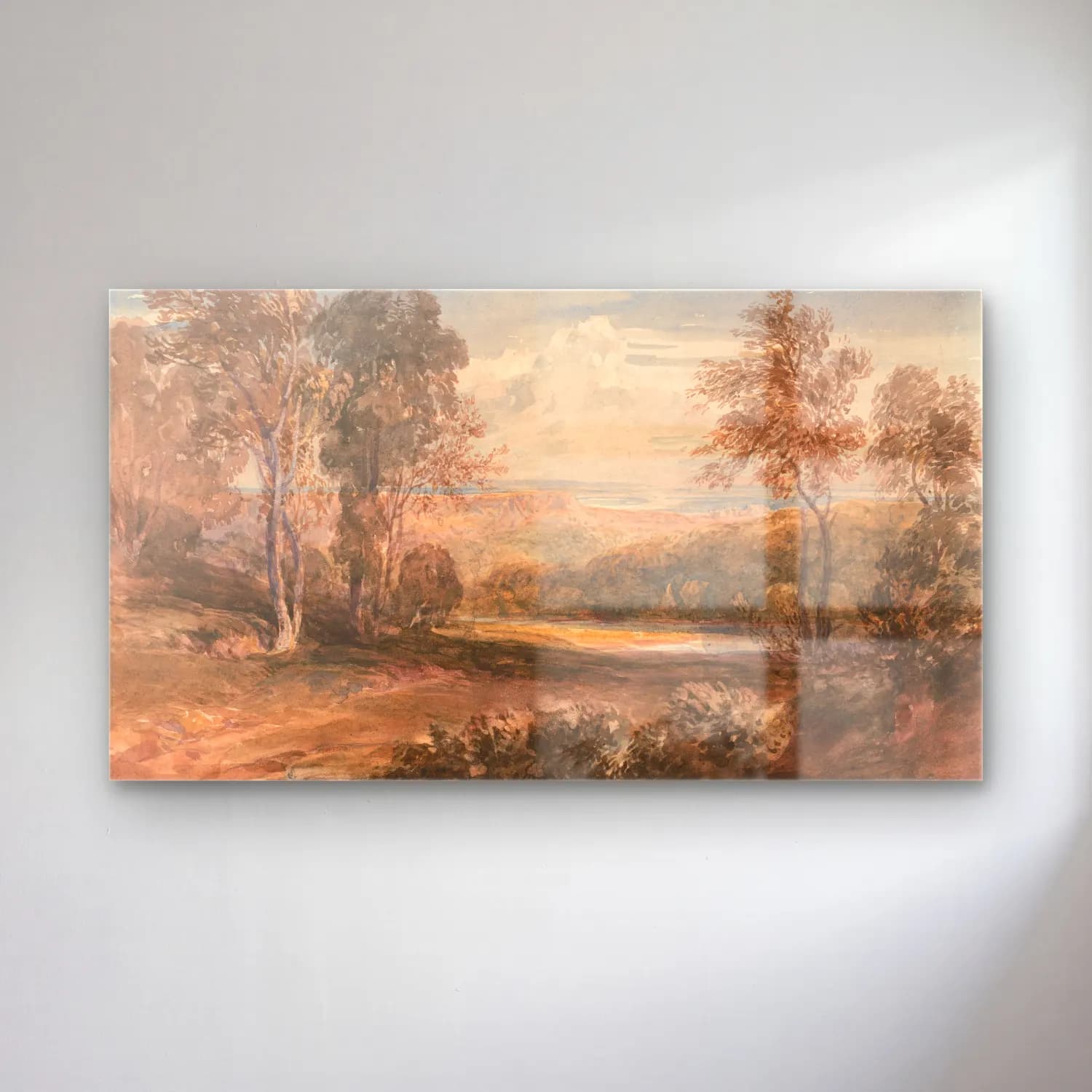 David Cox – On the Wye (circa 1832) cam tablo — David Cox – On the Wye (circa 1832) — suluboya kırda nehir